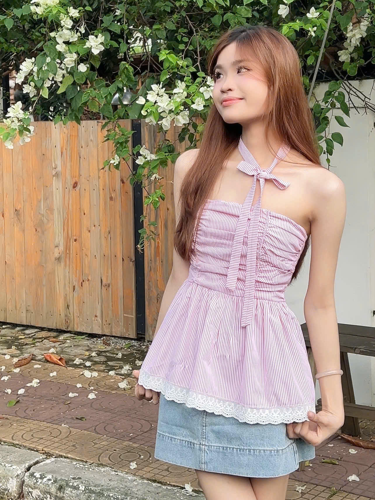 A29278 - A ống dún ngực phối ren kèm dây