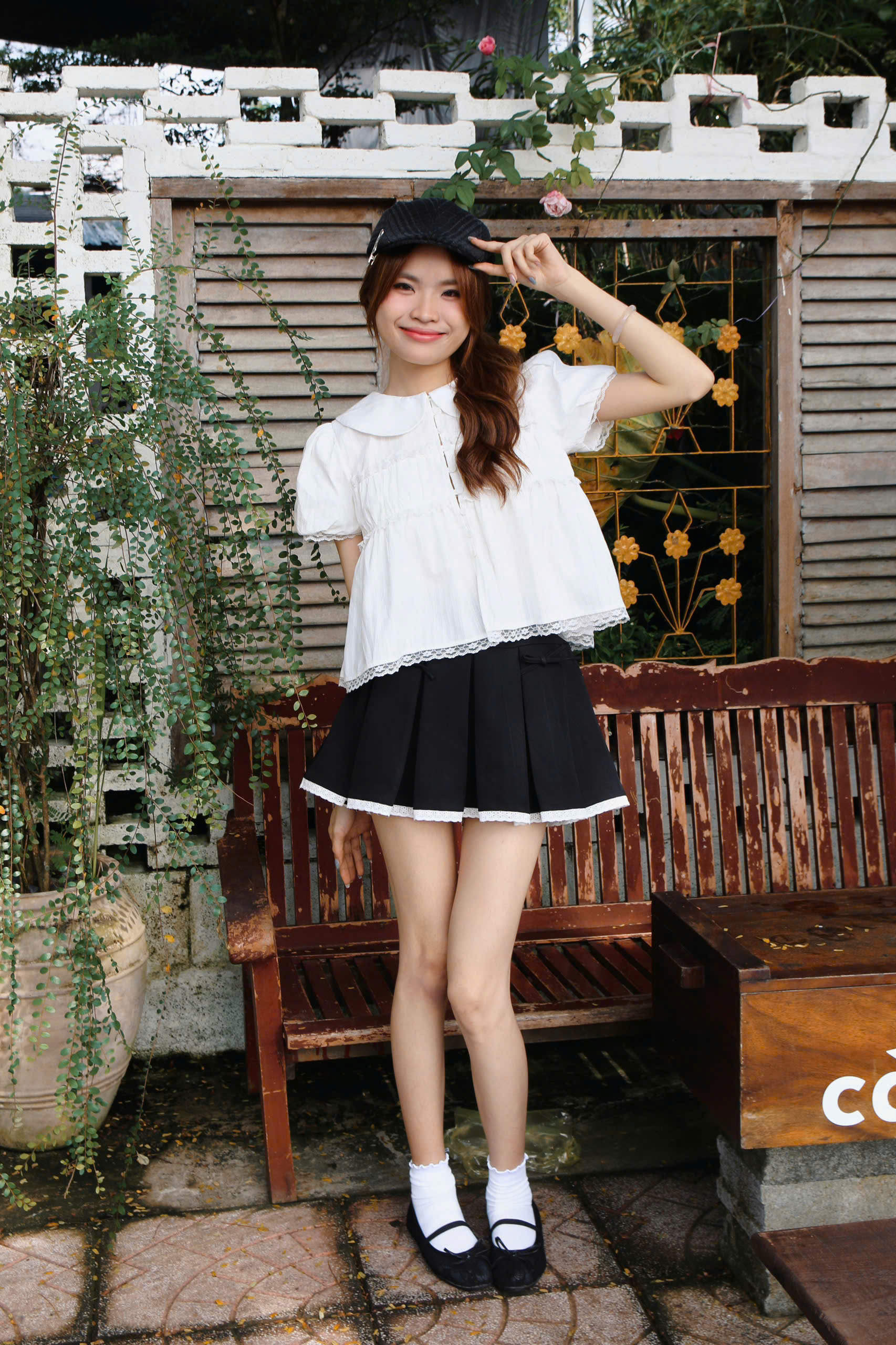 A29283 - A babydoll cổ sen phối ren