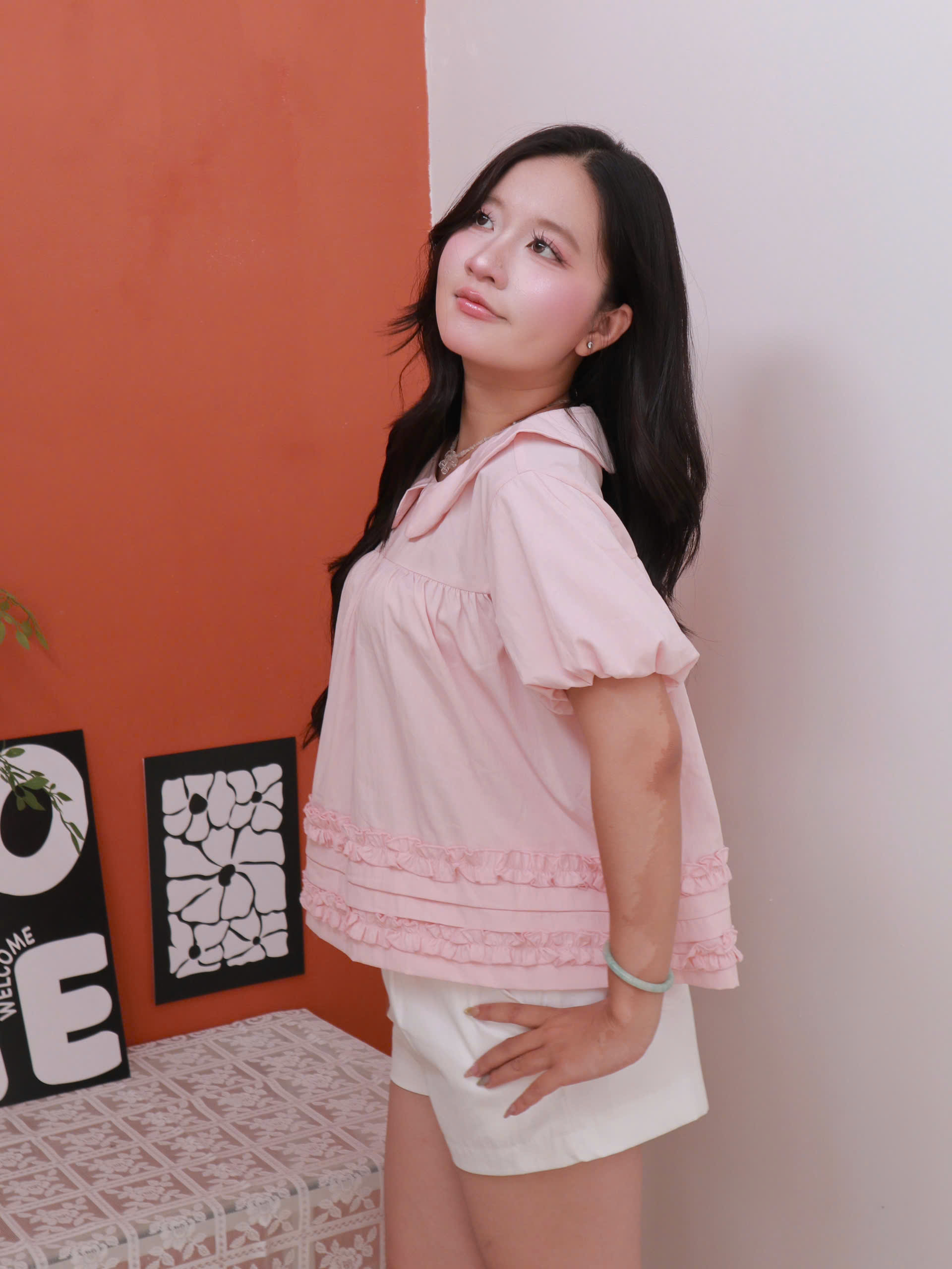 A29921- Áo babydoll cổ sen bèo lai
