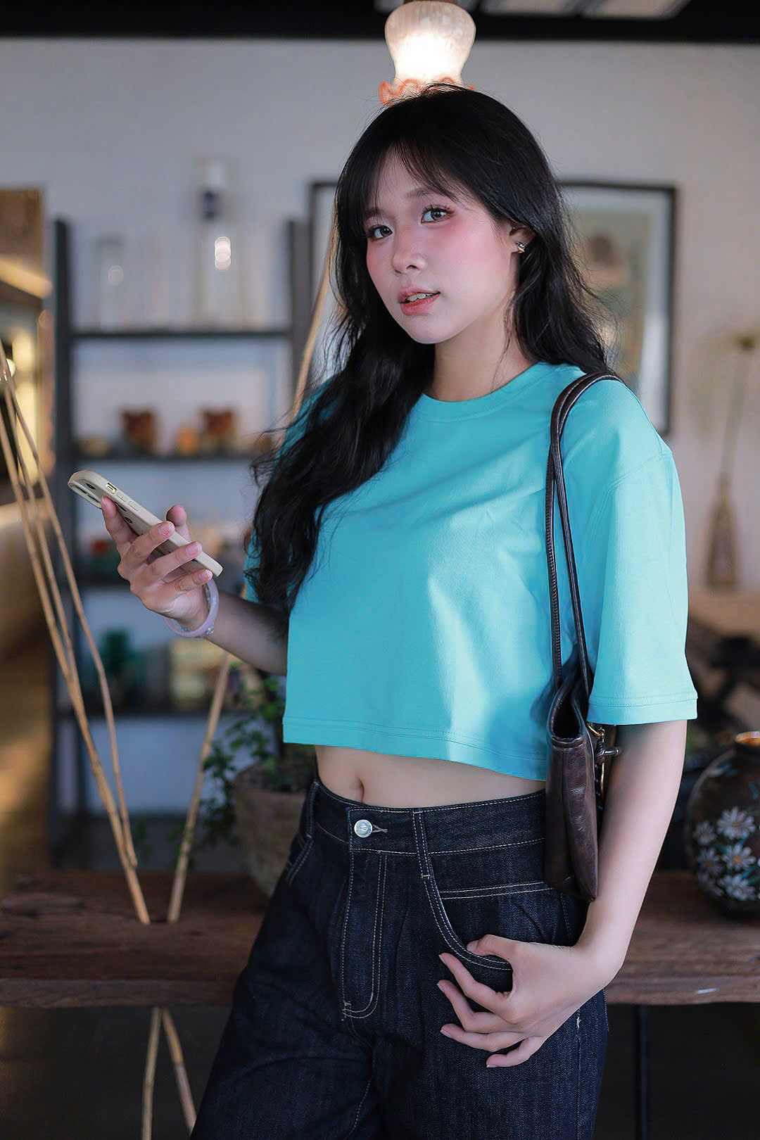 A29876 - Áo thun trơn crop tay lở