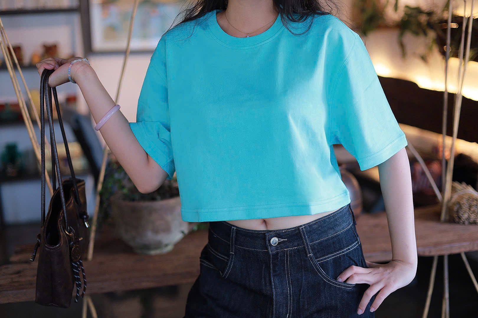 A29876 - Áo thun trơn crop tay lở