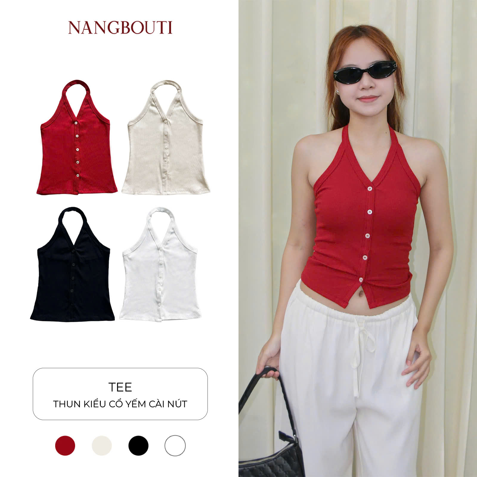 A29930- Áo thun kiểu cổ yếm cài nút
