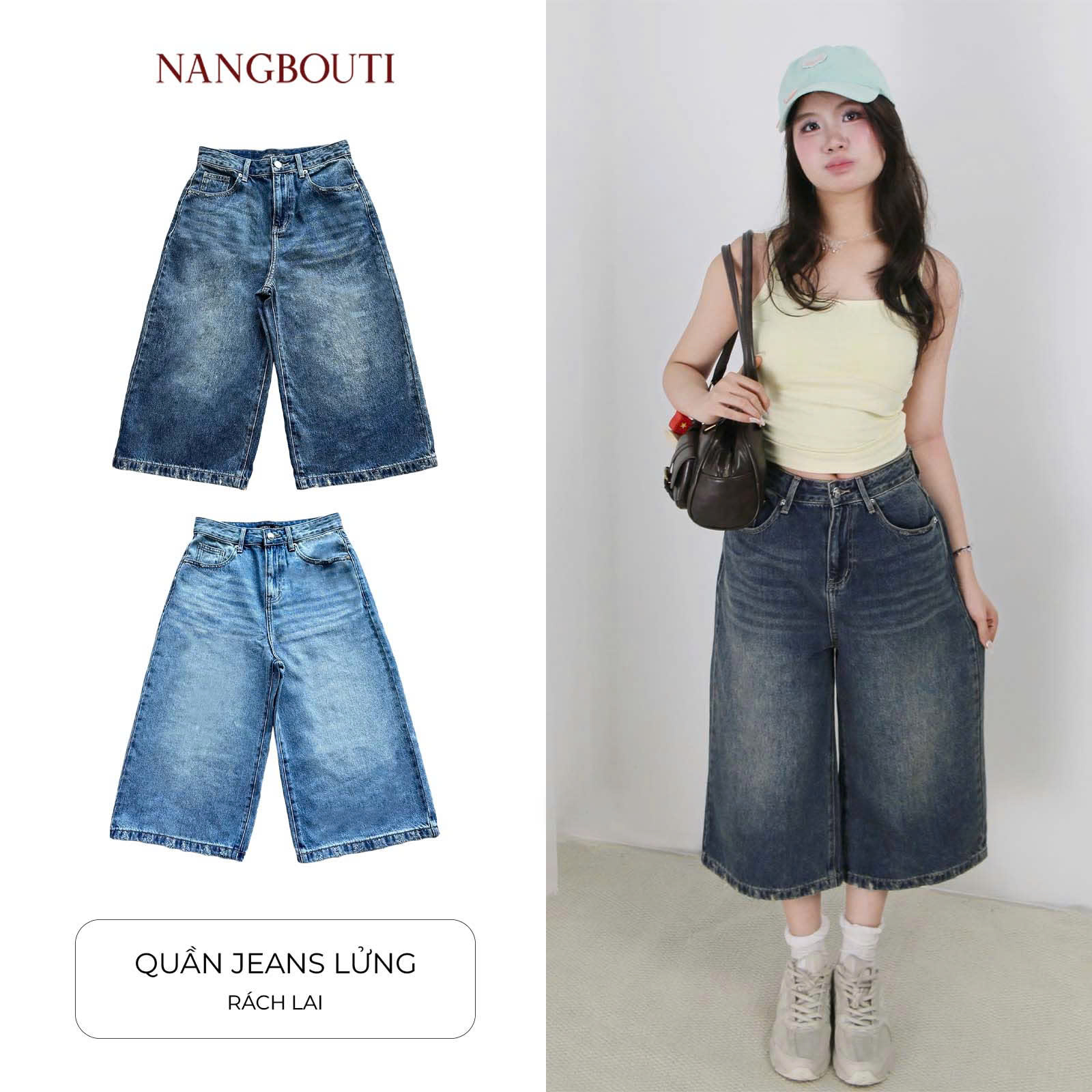 Q9896- 	Quần Jean lửng rách lai