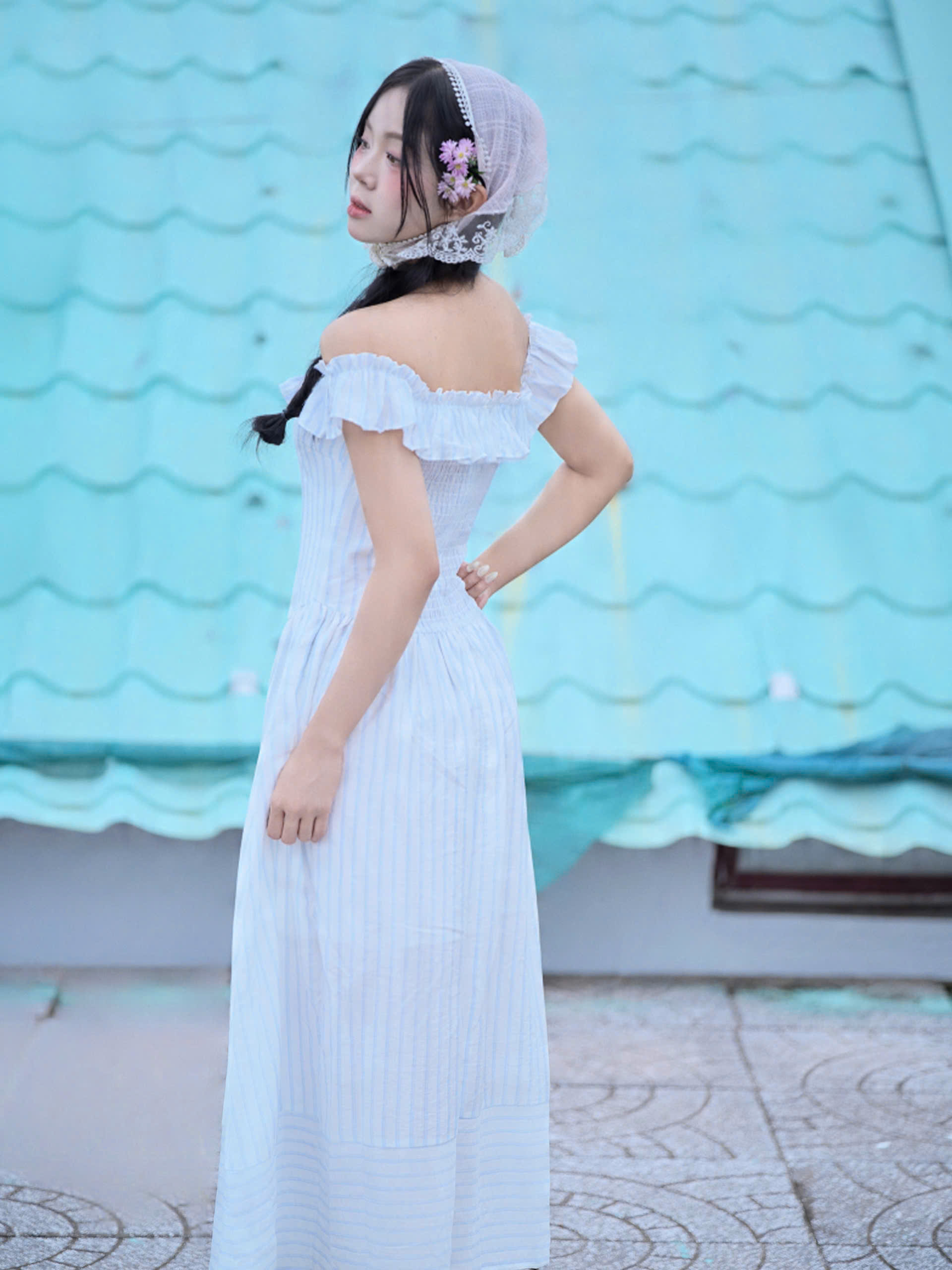 D6267- 	D maxi sọc bẹt vai bèo
