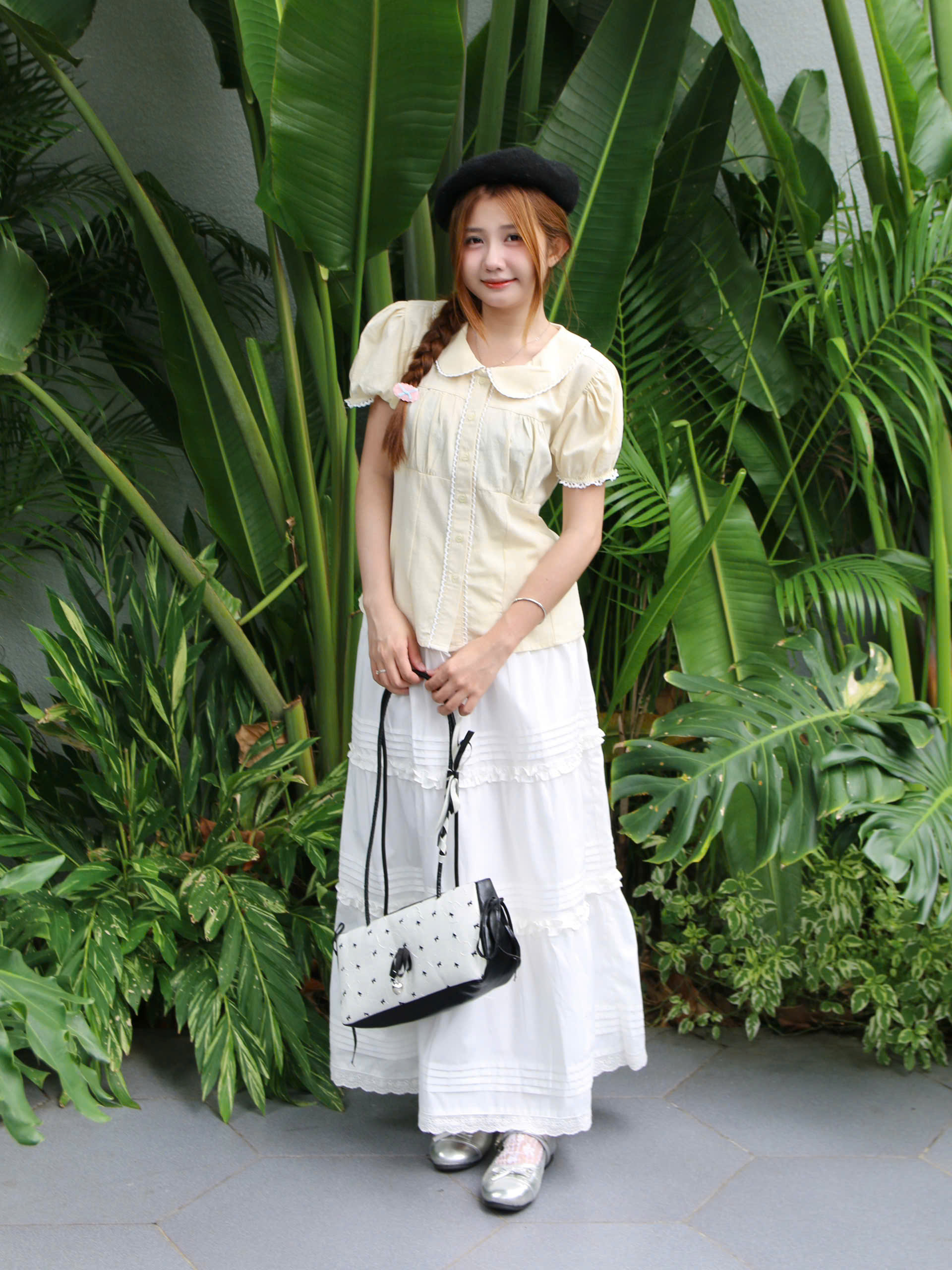 V3989 - V dài bèo xếp li lưng thun phối ren