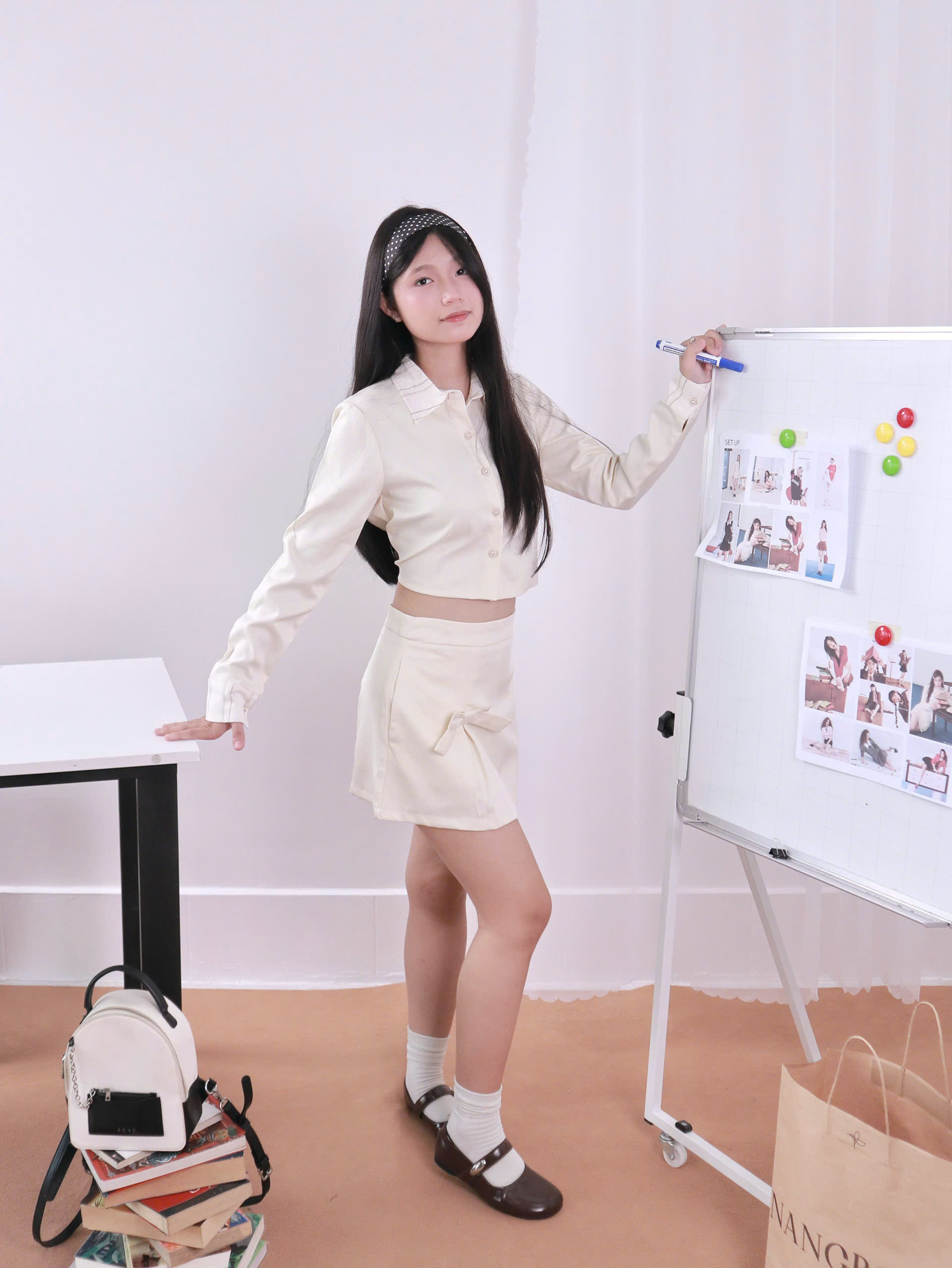 SE2120 - Set áo sơ mi TD kèm váy ngắn đính nơ
