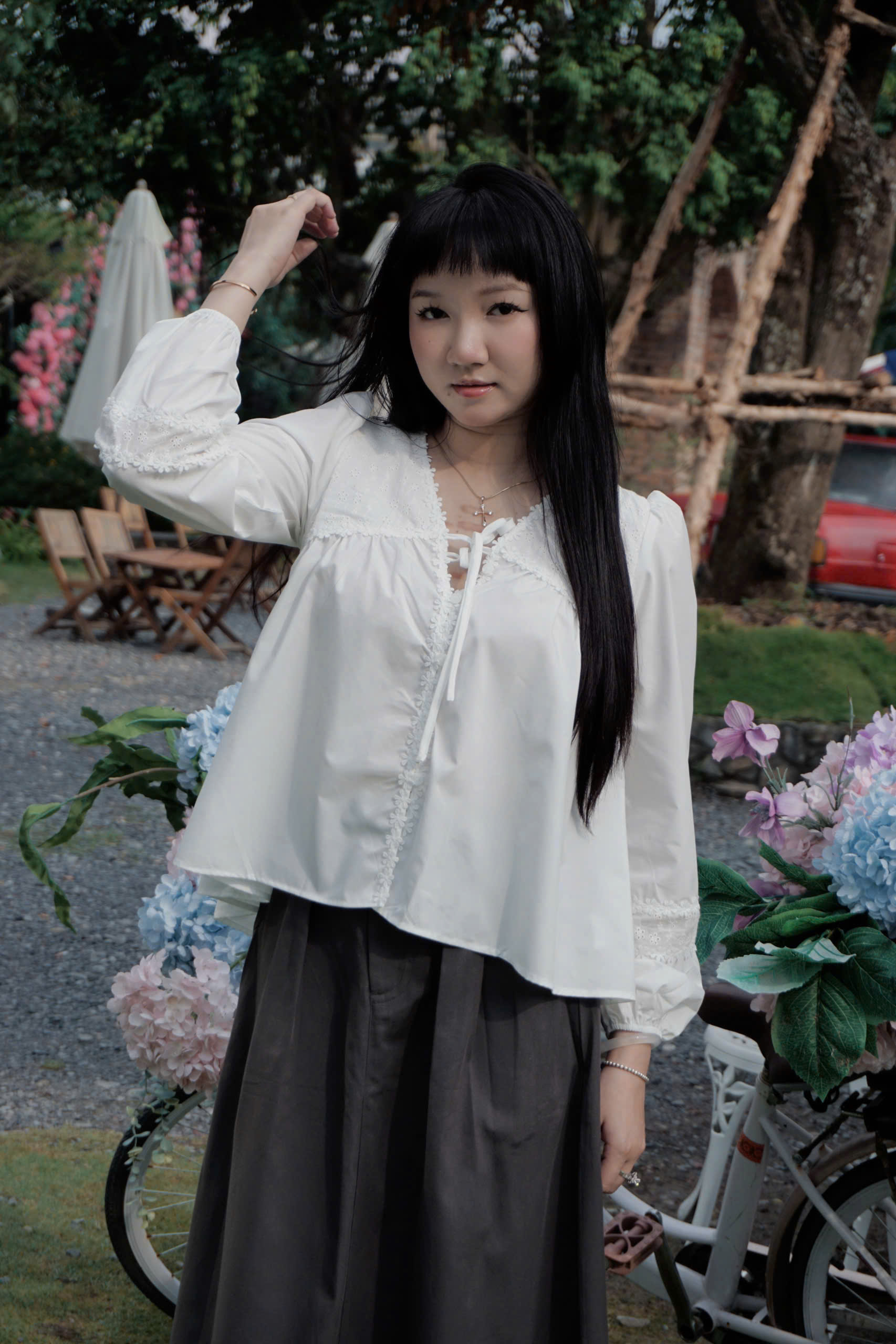 A29212 - A babydoll cổ tim phối ren