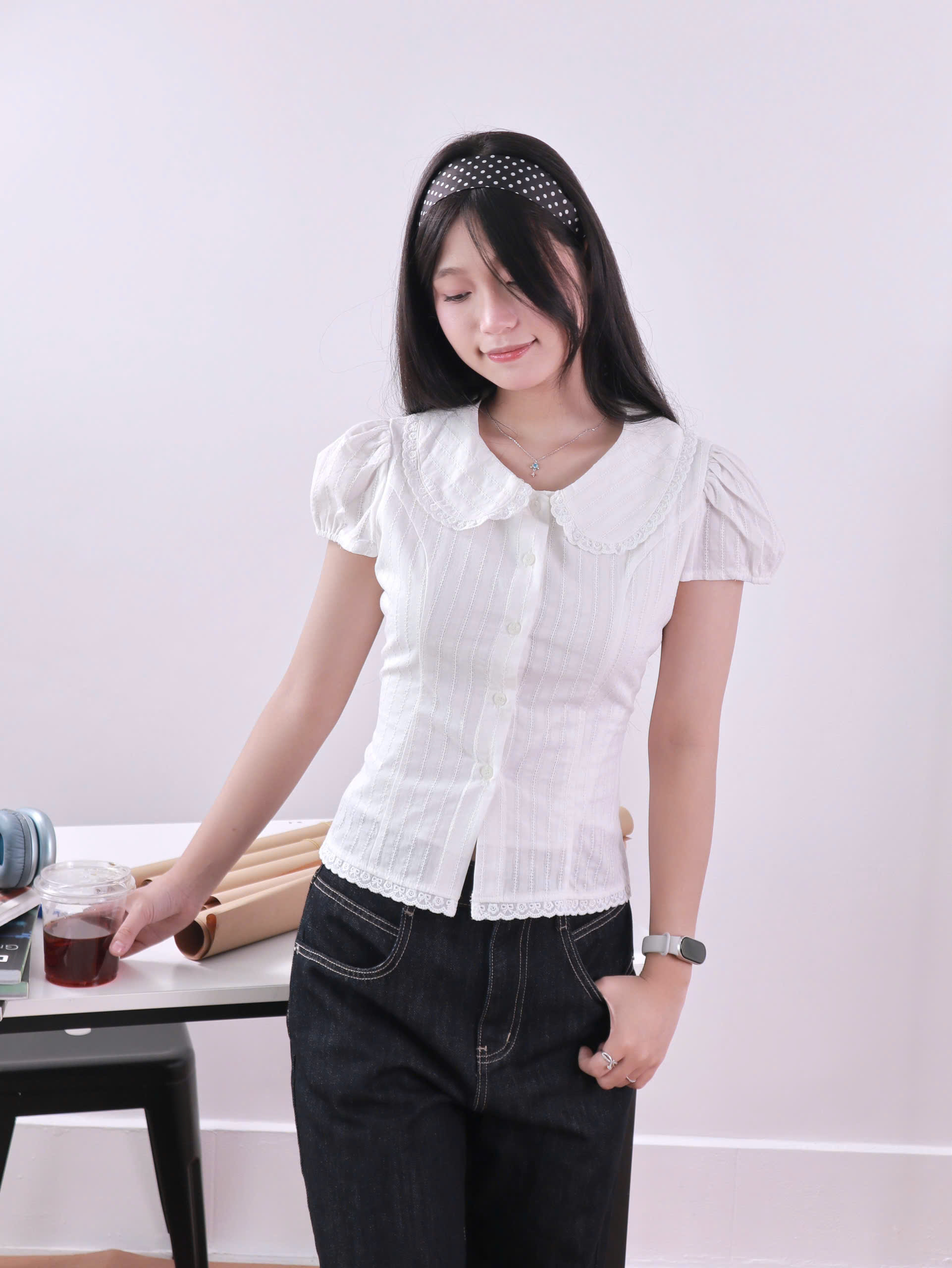 A29868 - Áo cổ sen buộc eo