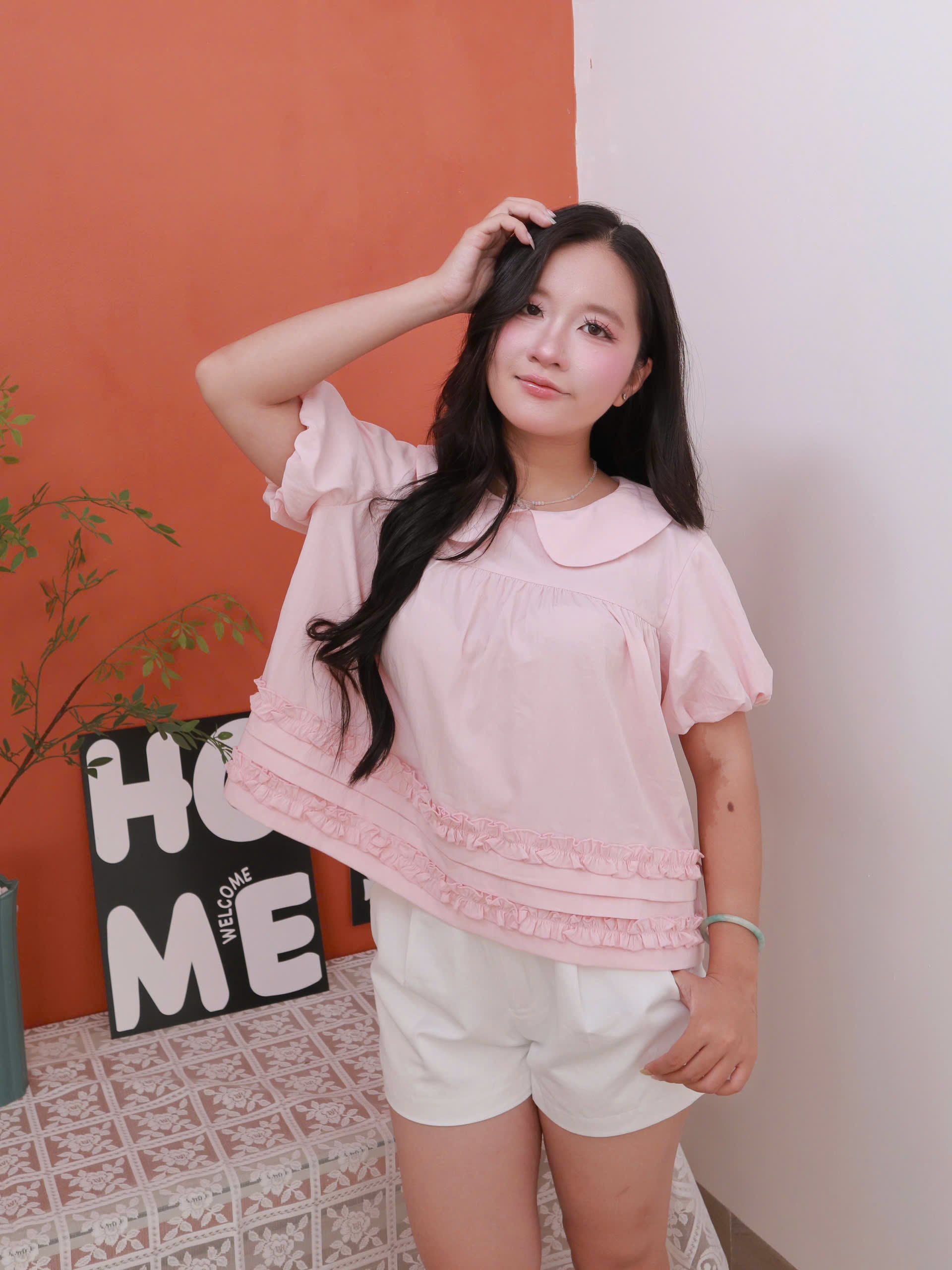 A29921- Áo babydoll cổ sen bèo lai
