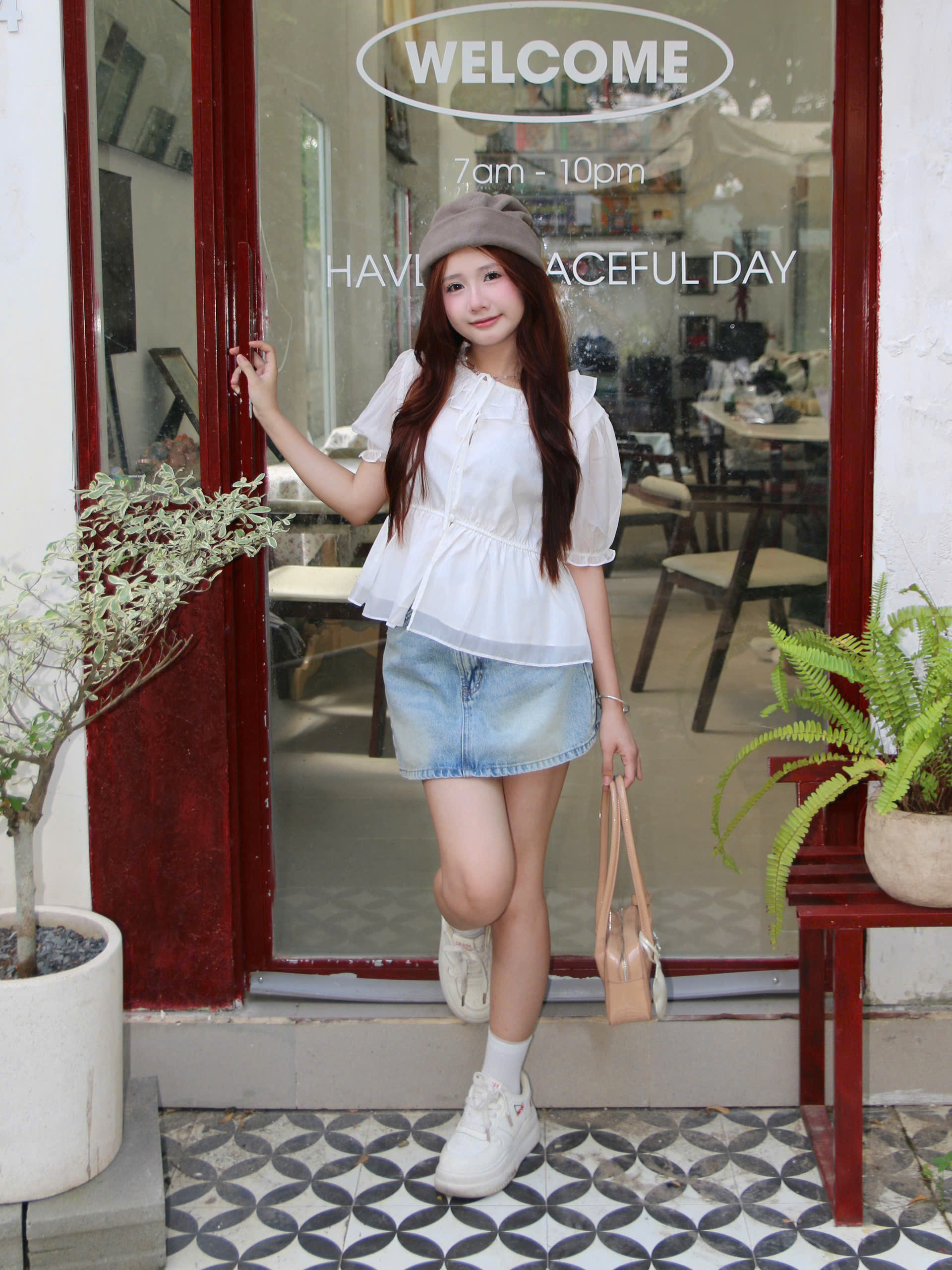 A29883 - Áo babydoll cổ bèo tay phồng