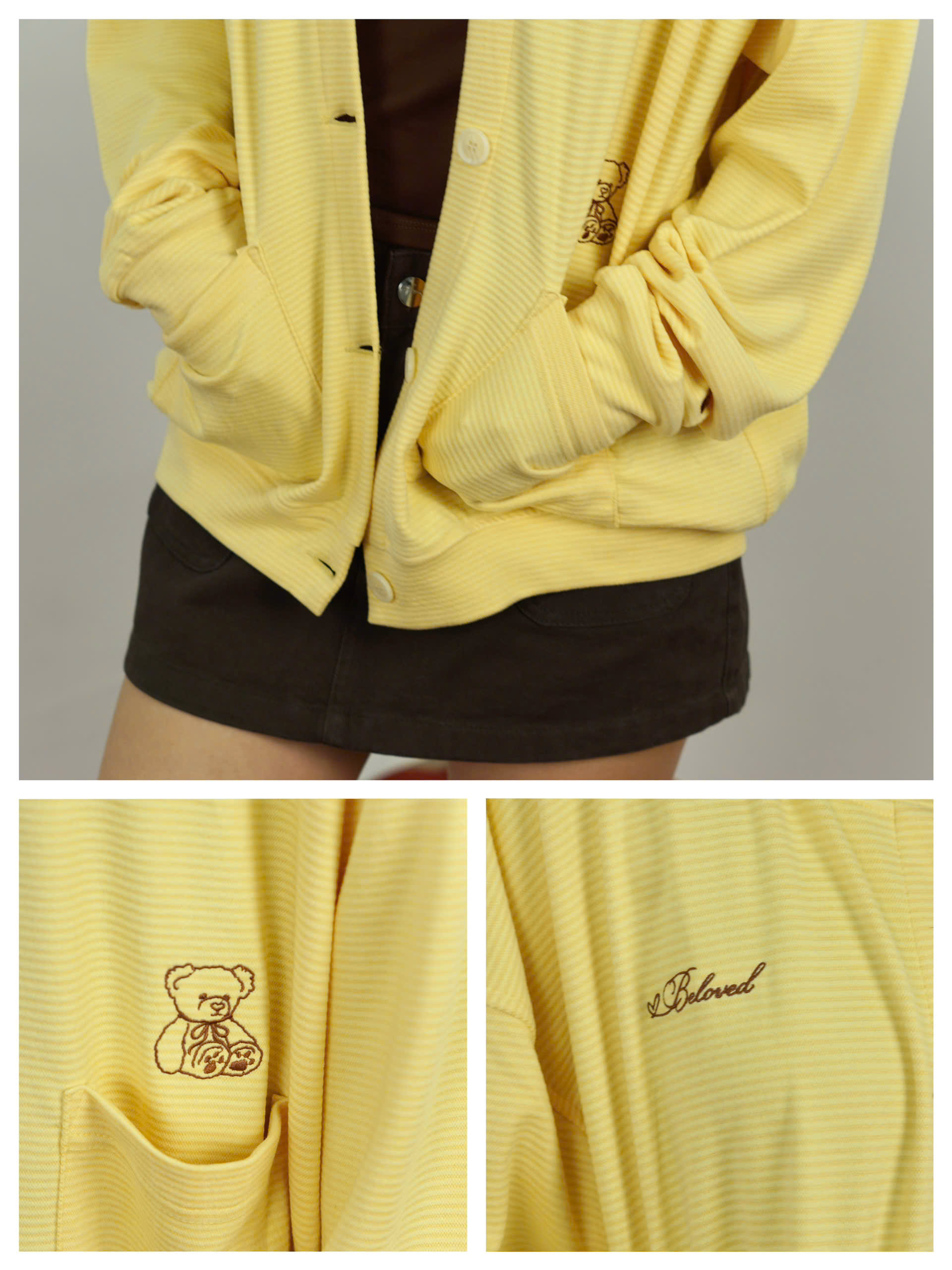 K3334 - Khoác thun cardigan sọc thêu gấu