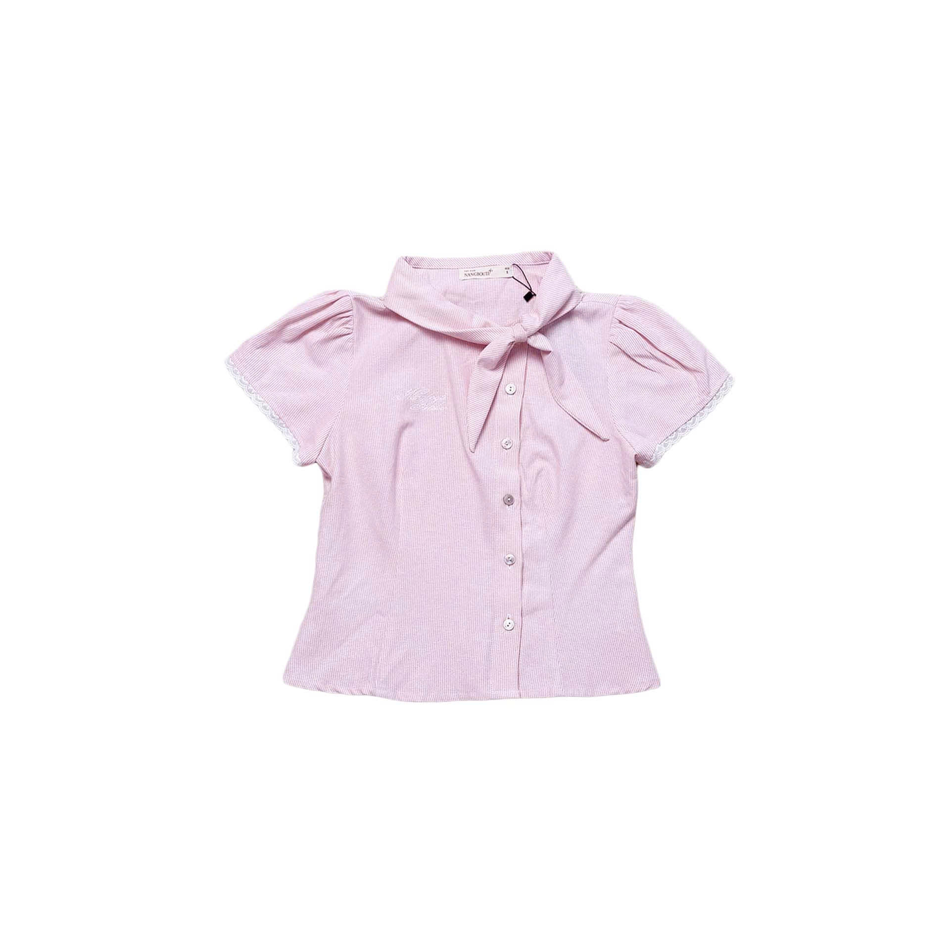 A29957 - Áo sơ mi kiểu form gọn cổ buộc dây thêu Nangbouti