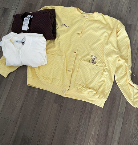 K3334 - Khoác thun cardigan sọc thêu gấu