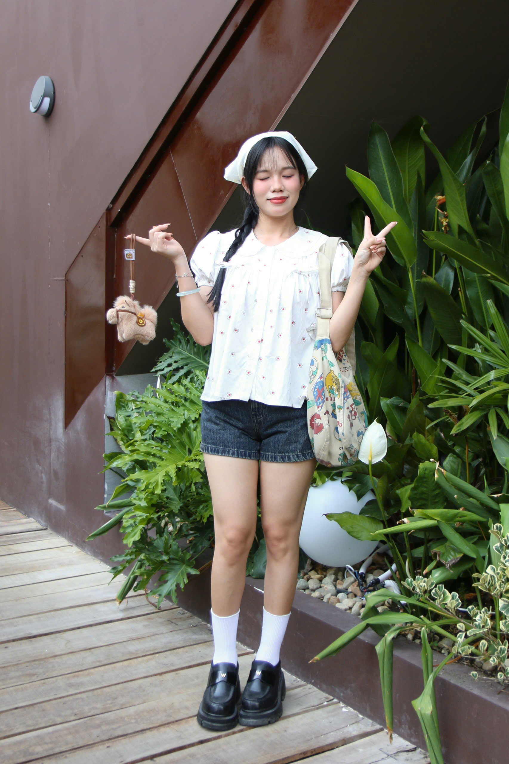 A29493 - A babydoll cổ sen phối ren đính nơ ngực