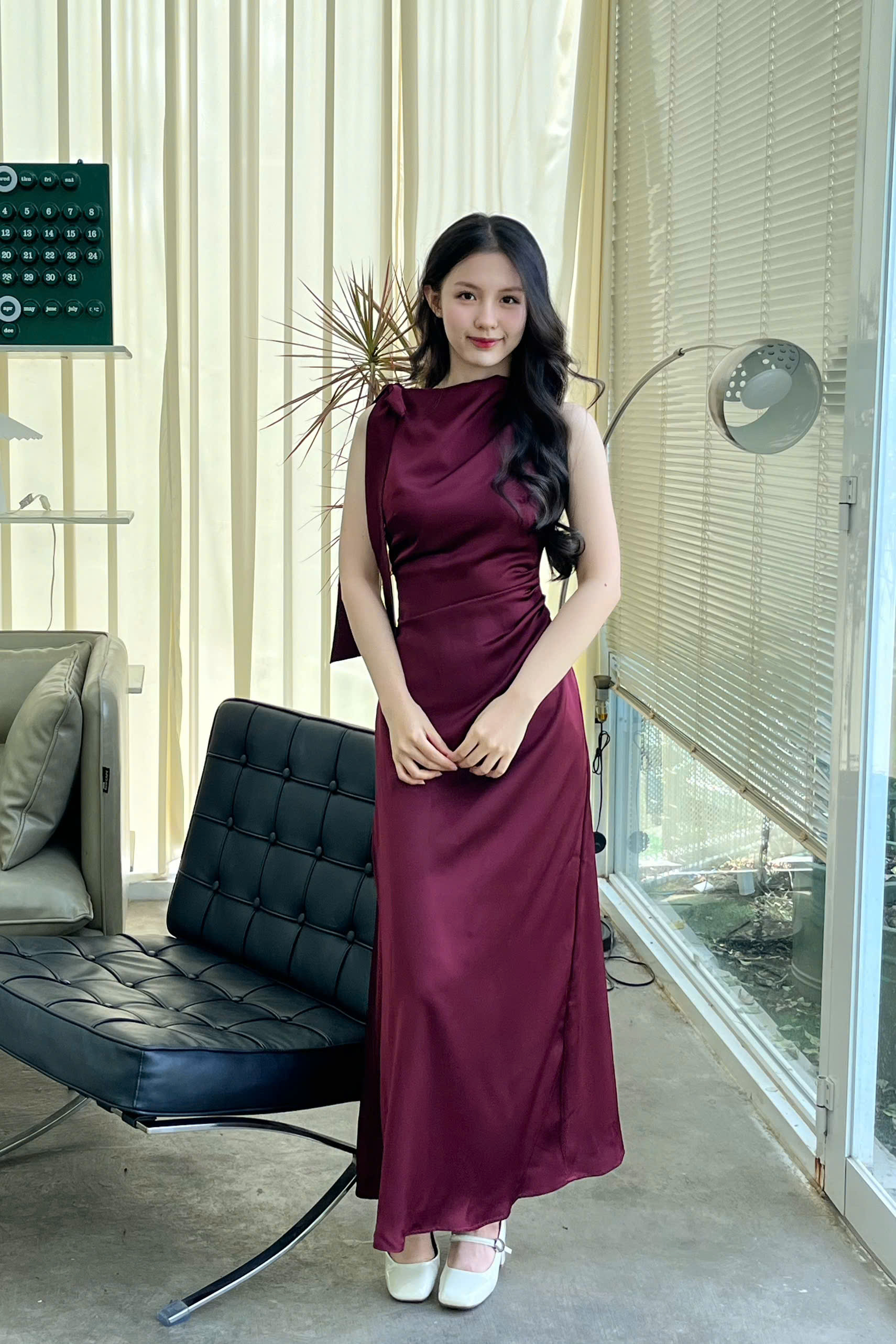 D6256- D lụa nhún eo cột nơ