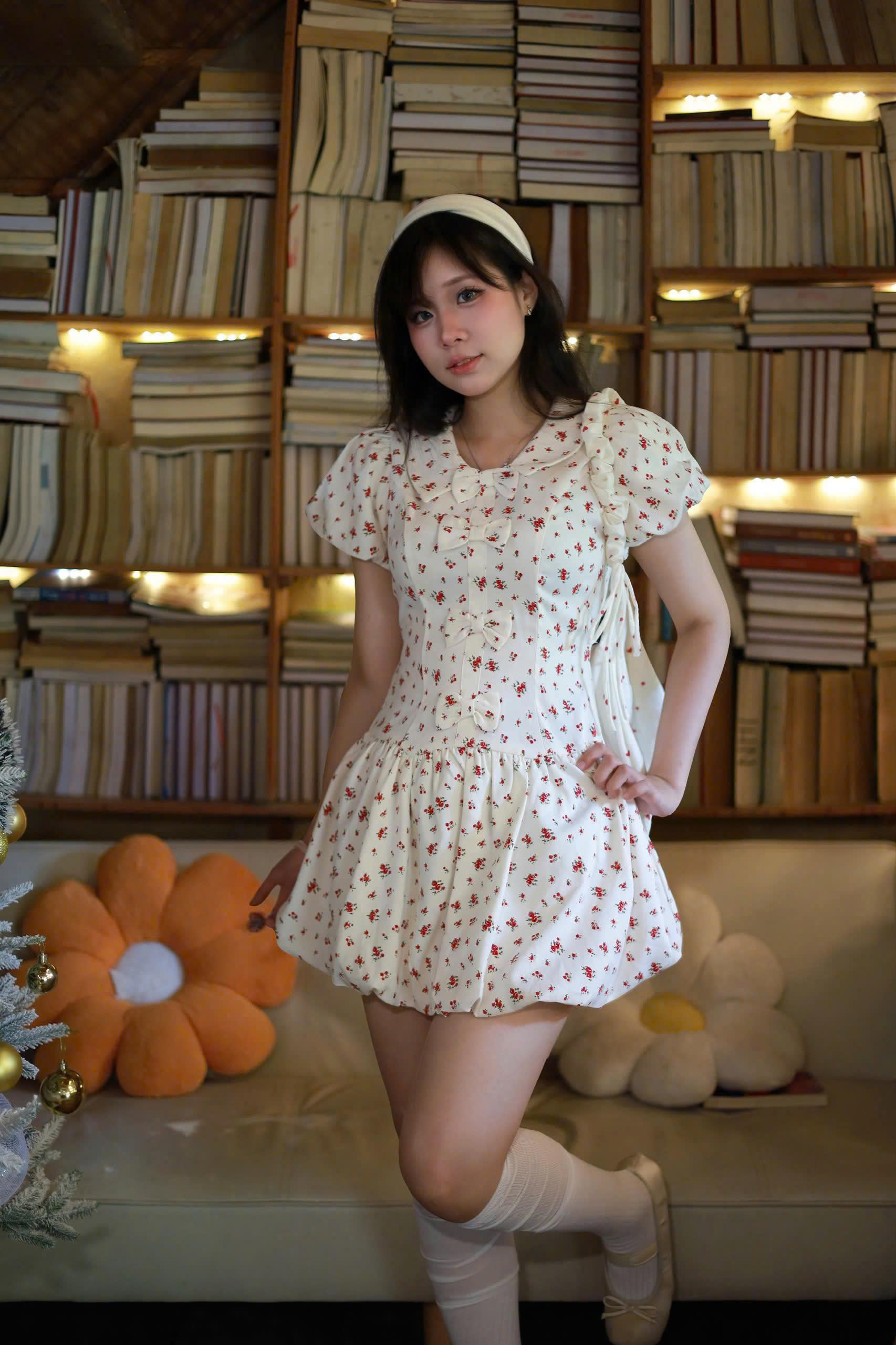 D6287 - Đầm bí phối nhiều nơ buộc eo