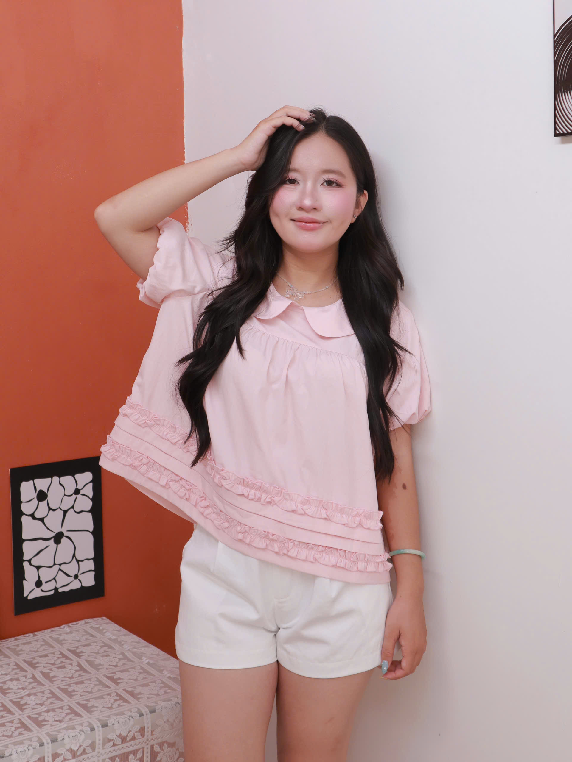 A29921- Áo babydoll cổ sen bèo lai