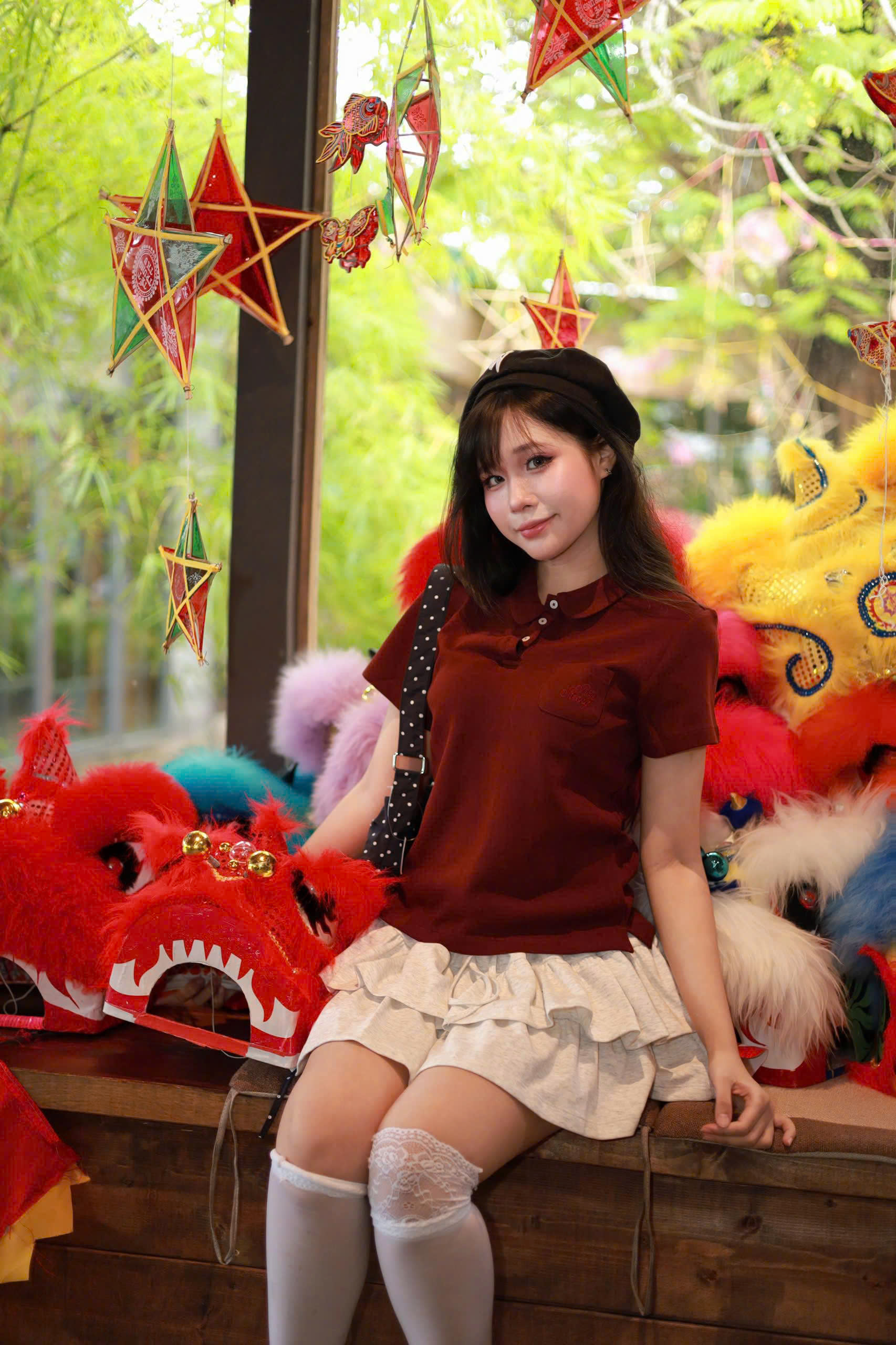 V4145 - Váy thun cotton ngắn 2 tầng buộc nơ