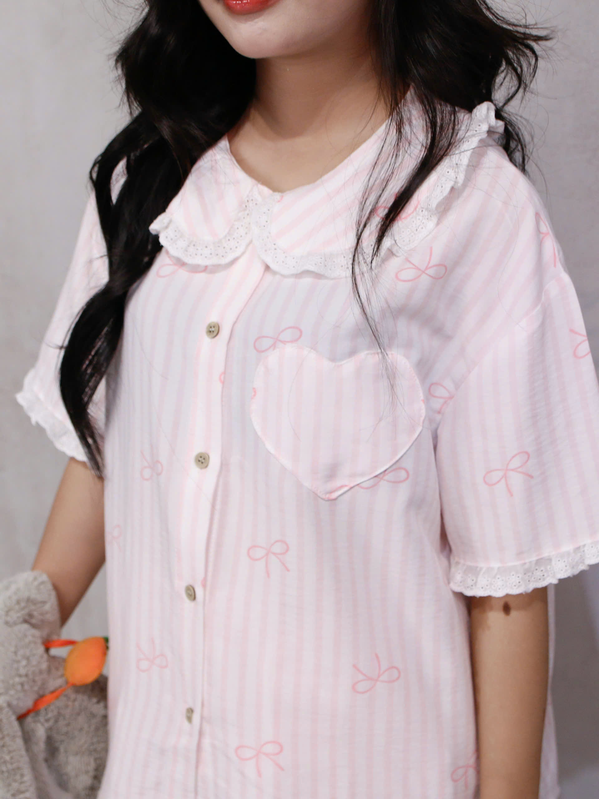 SE1946- SE bộ 2 món phối ren túi trái tim 2609