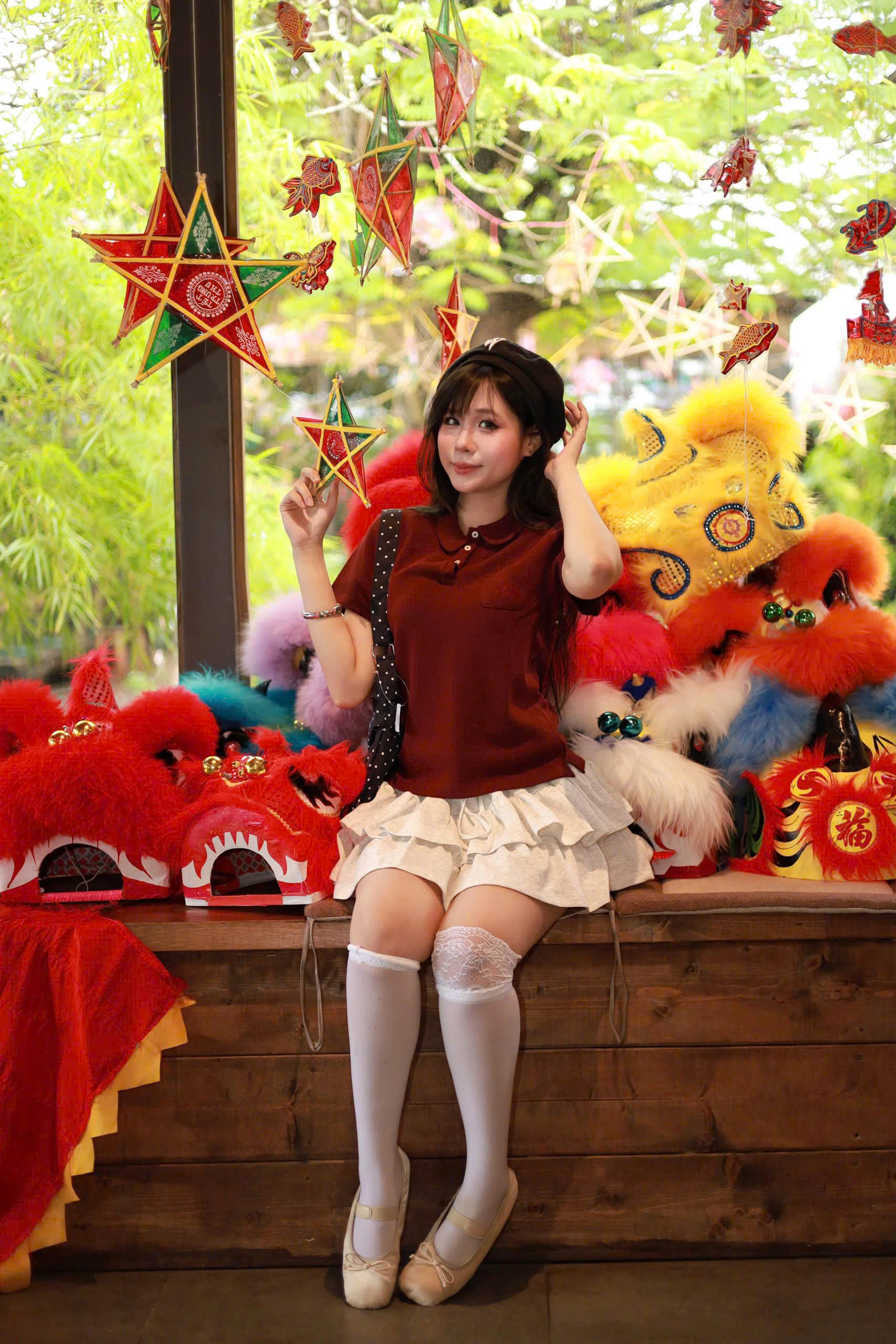 V4145 - Váy thun cotton ngắn 2 tầng buộc nơ