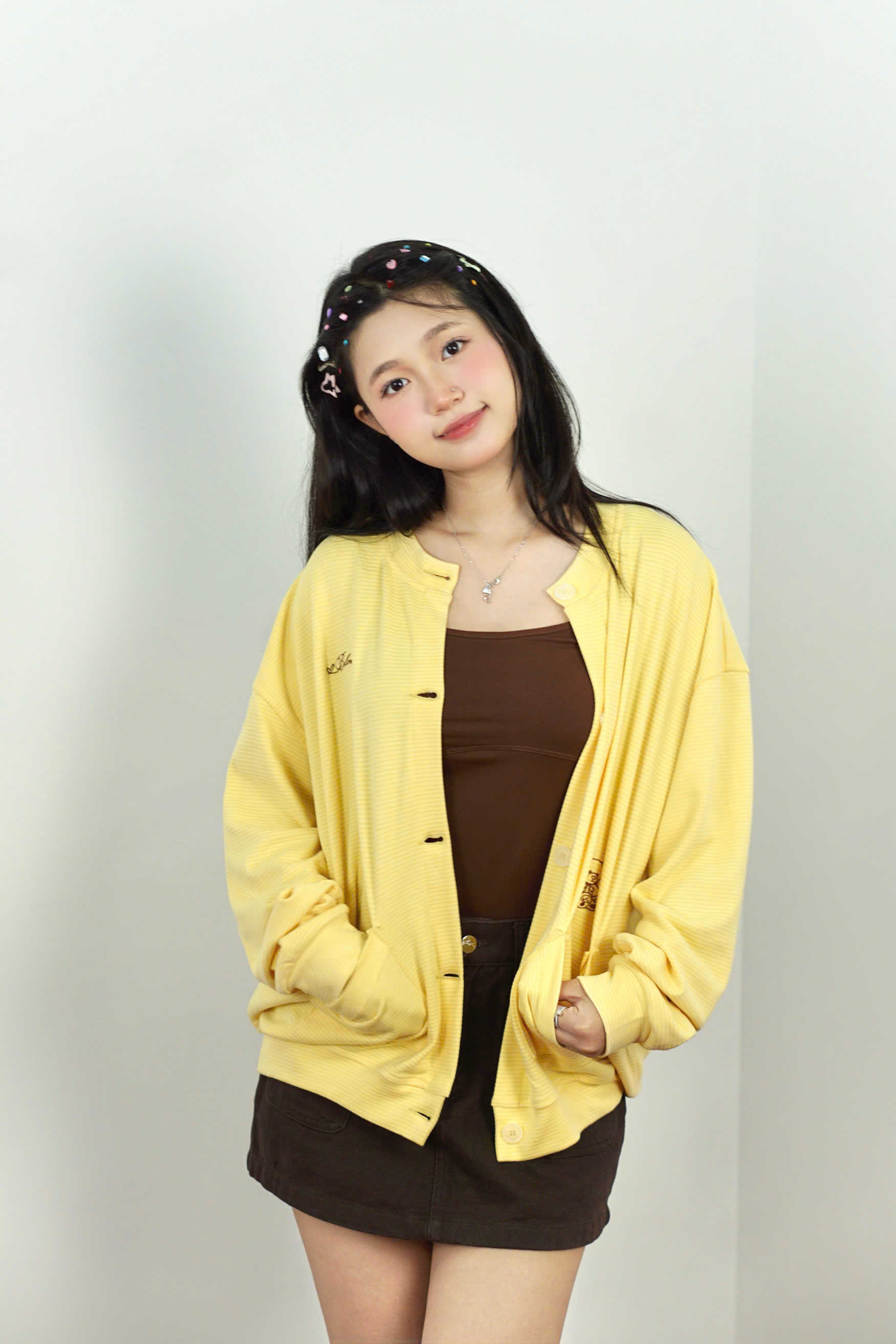 K3334 - Khoác thun cardigan sọc thêu gấu