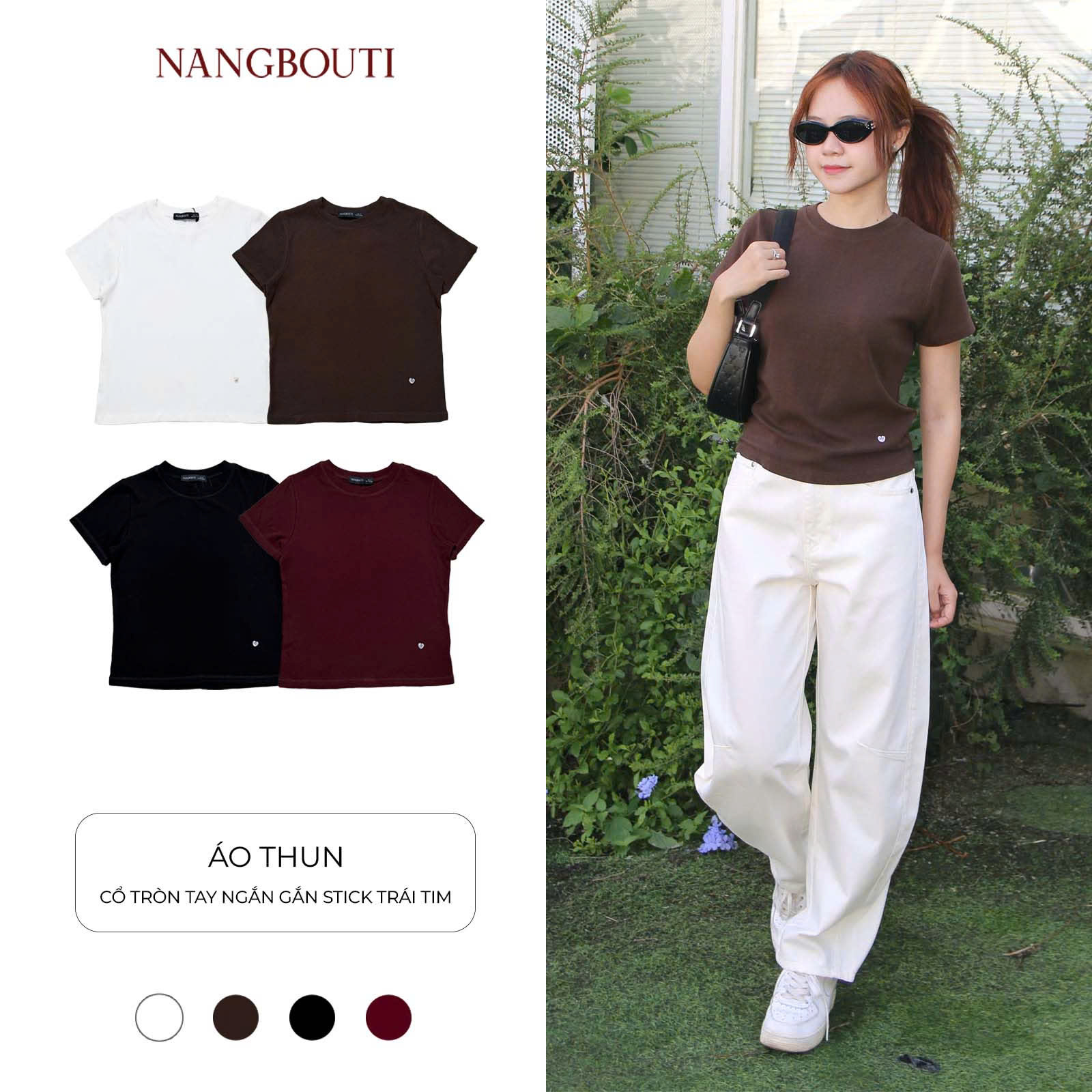 A29937 - Áo thun gân cổ tròn gắn stick trái tim