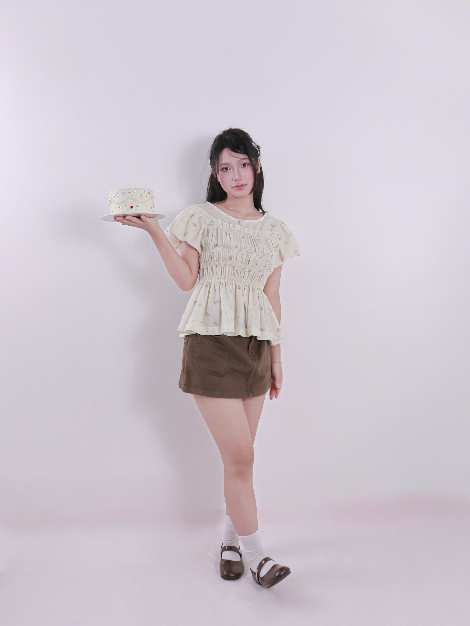 A29996- Áo kiểu cổ tròn dún thun ôm tay bí