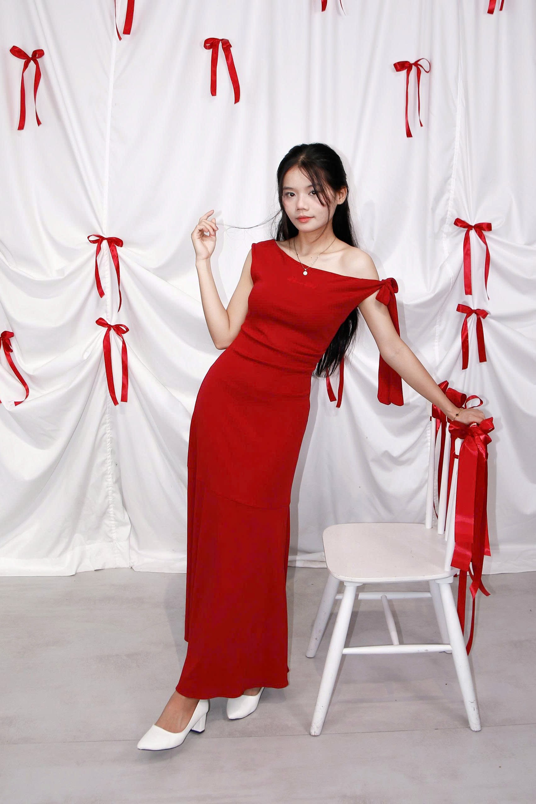 D6136 - D dài trễ vai thêu Palais