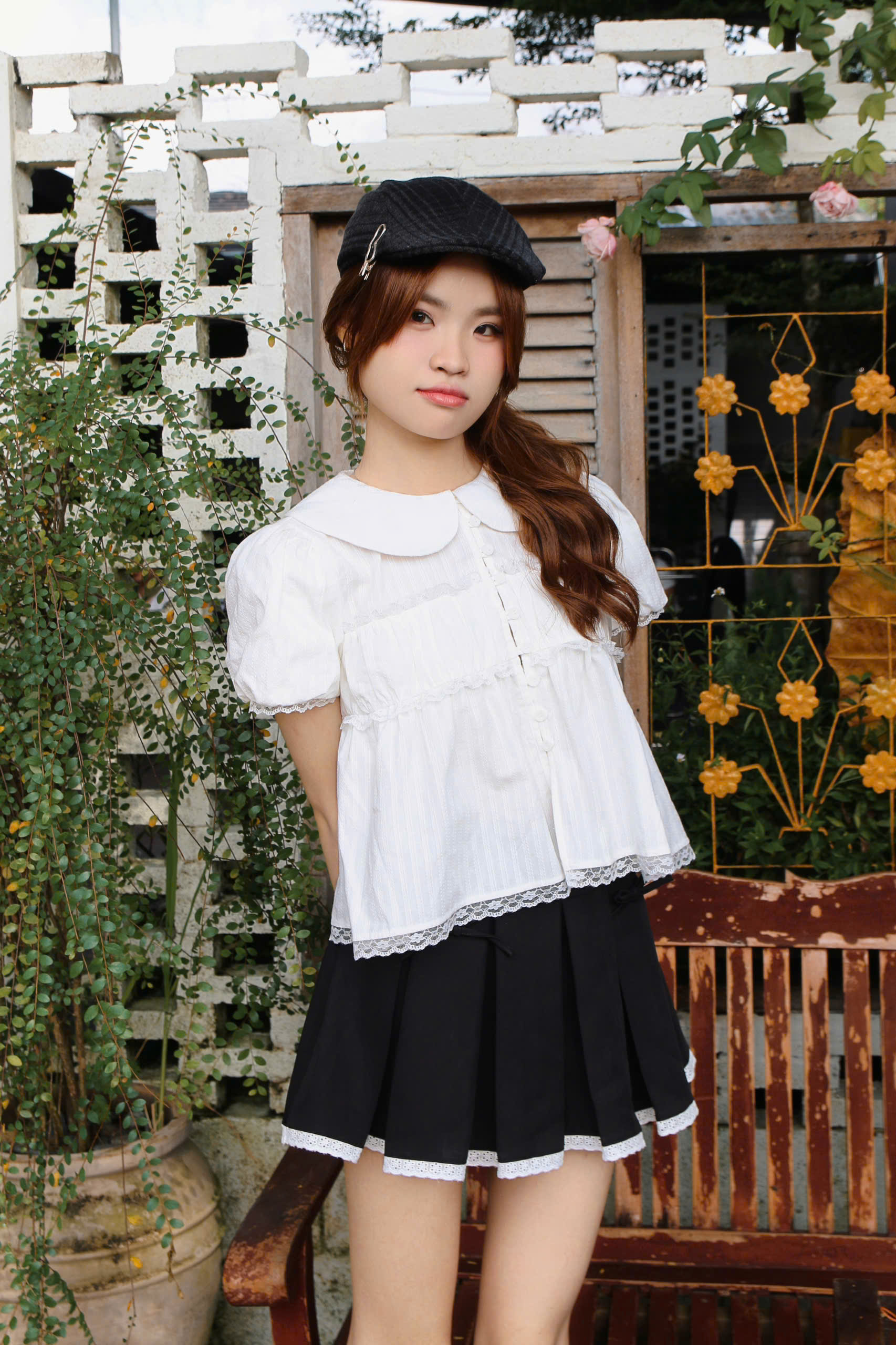 A29283 - A babydoll cổ sen phối ren