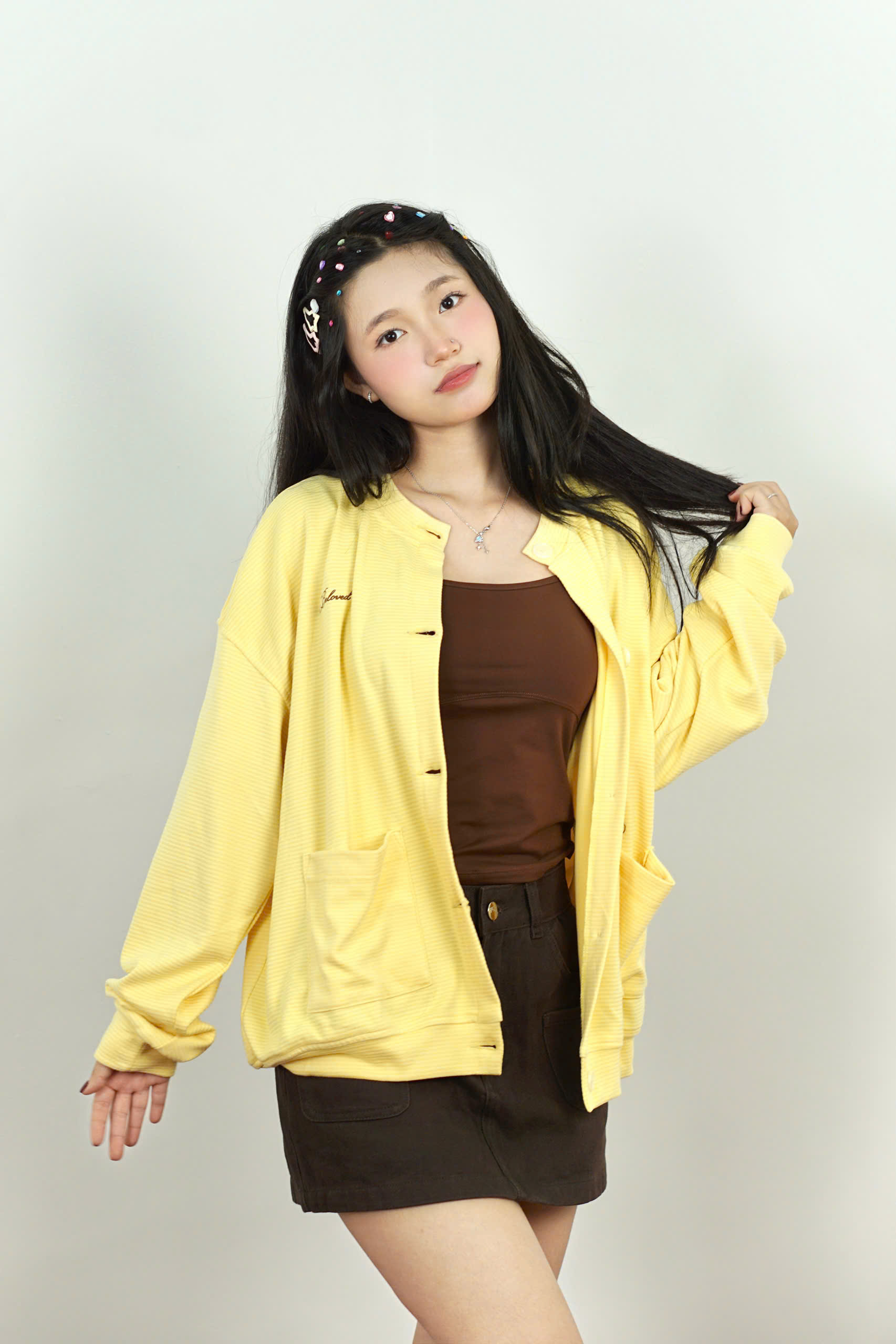 K3334 - Khoác thun cardigan sọc thêu gấu