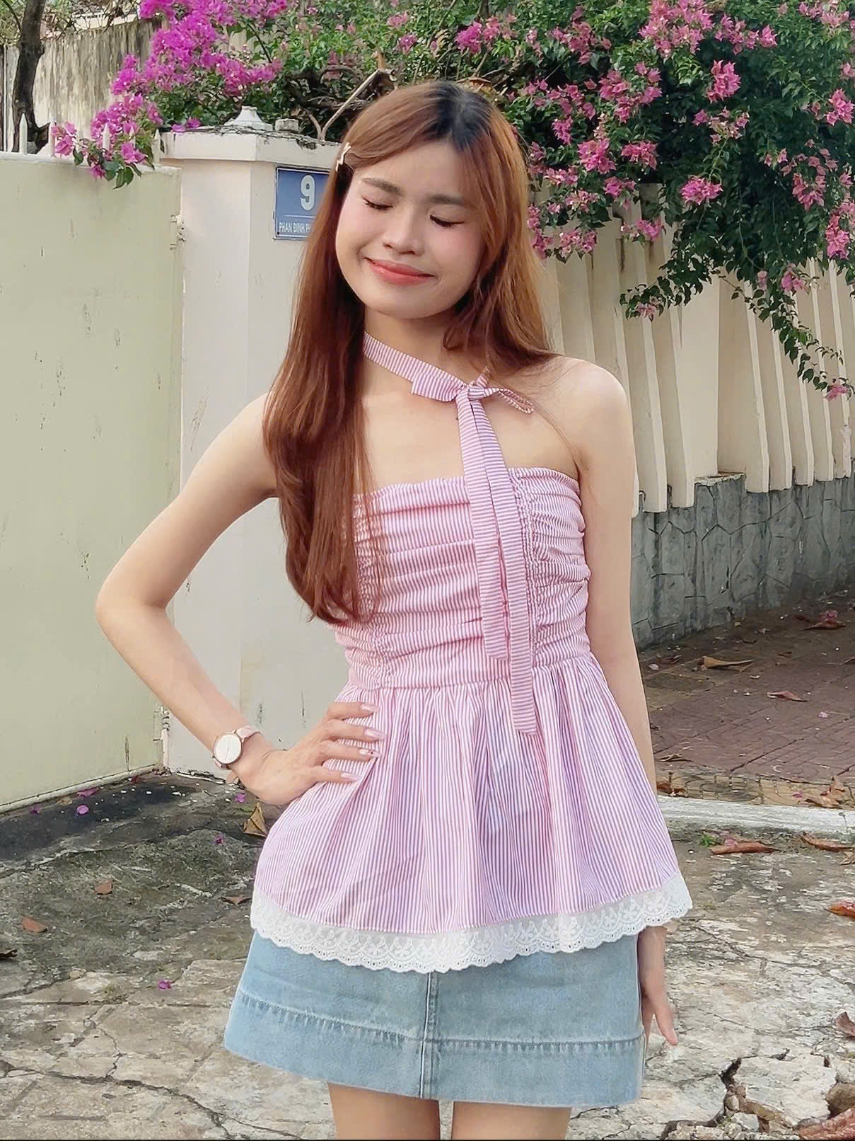 A29278 - A ống dún ngực phối ren kèm dây