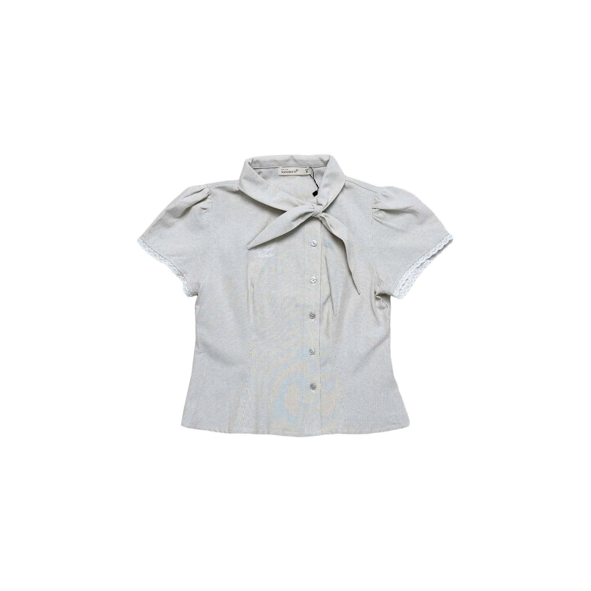 A29957 - Áo sơ mi kiểu form gọn cổ buộc dây thêu Nangbouti