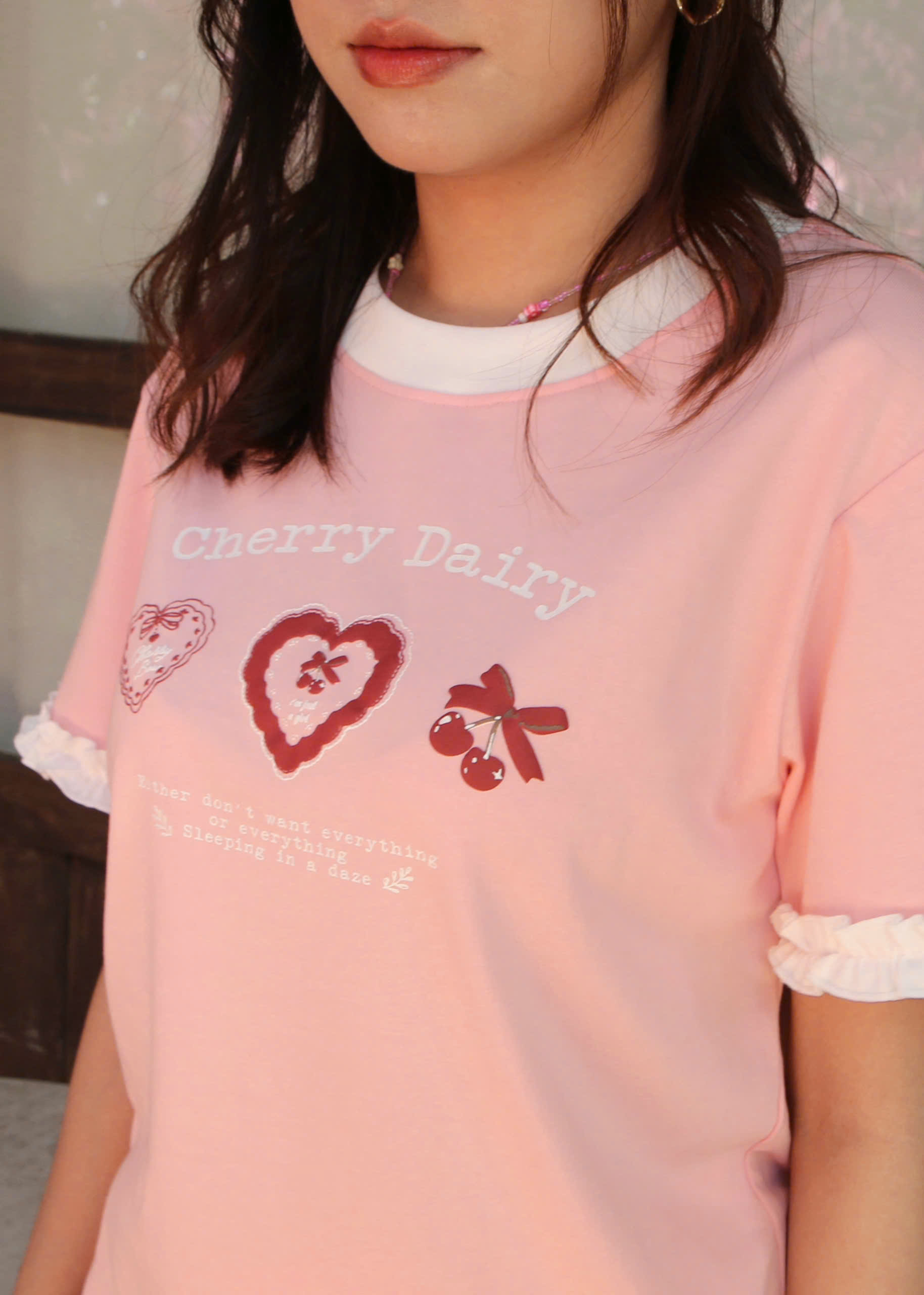 A29449 - A thun cổ tròn bèo tay in Cherry Dairy
