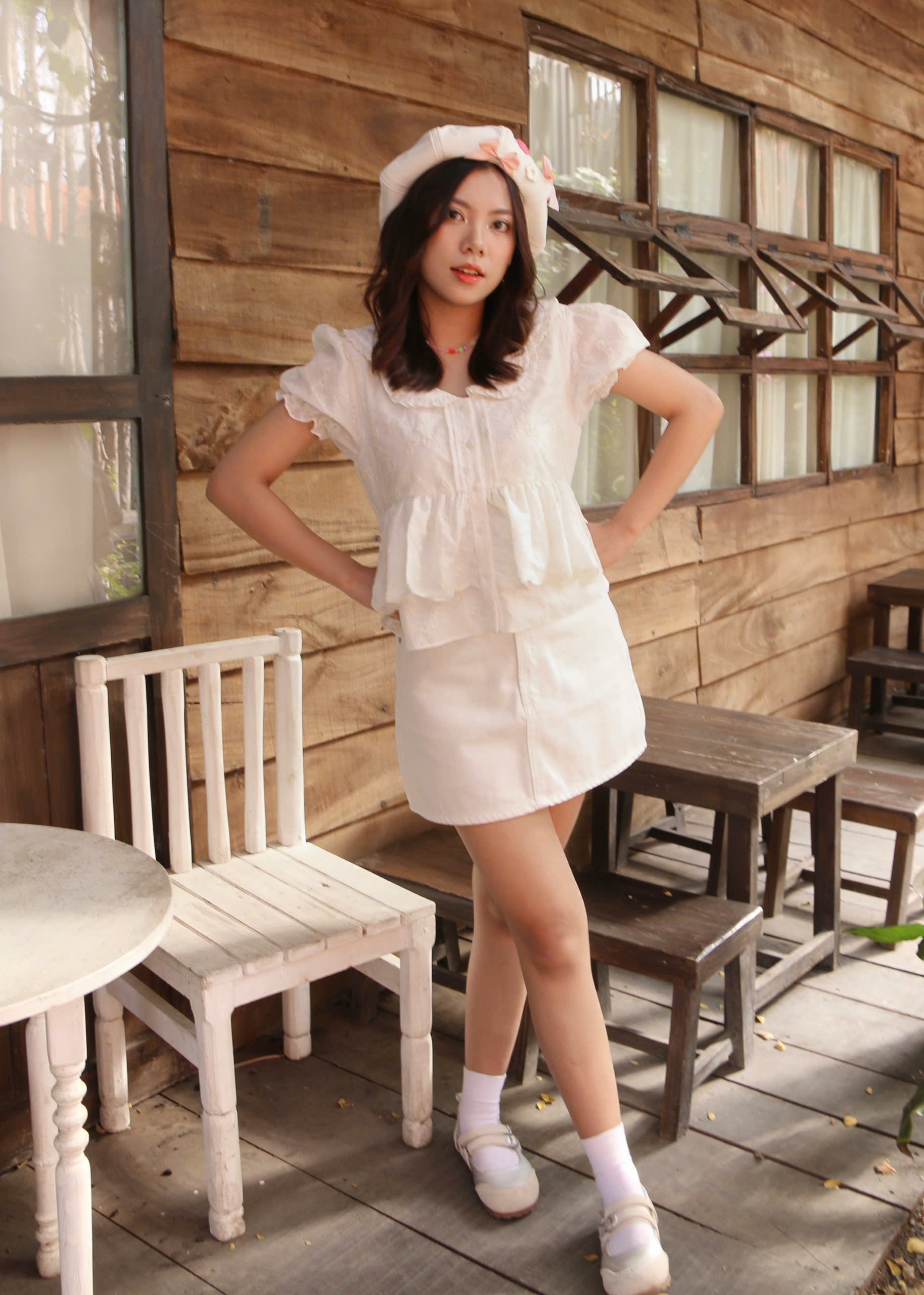 V4067 - 	V J ngắn chữ A lưng liền túi bầu