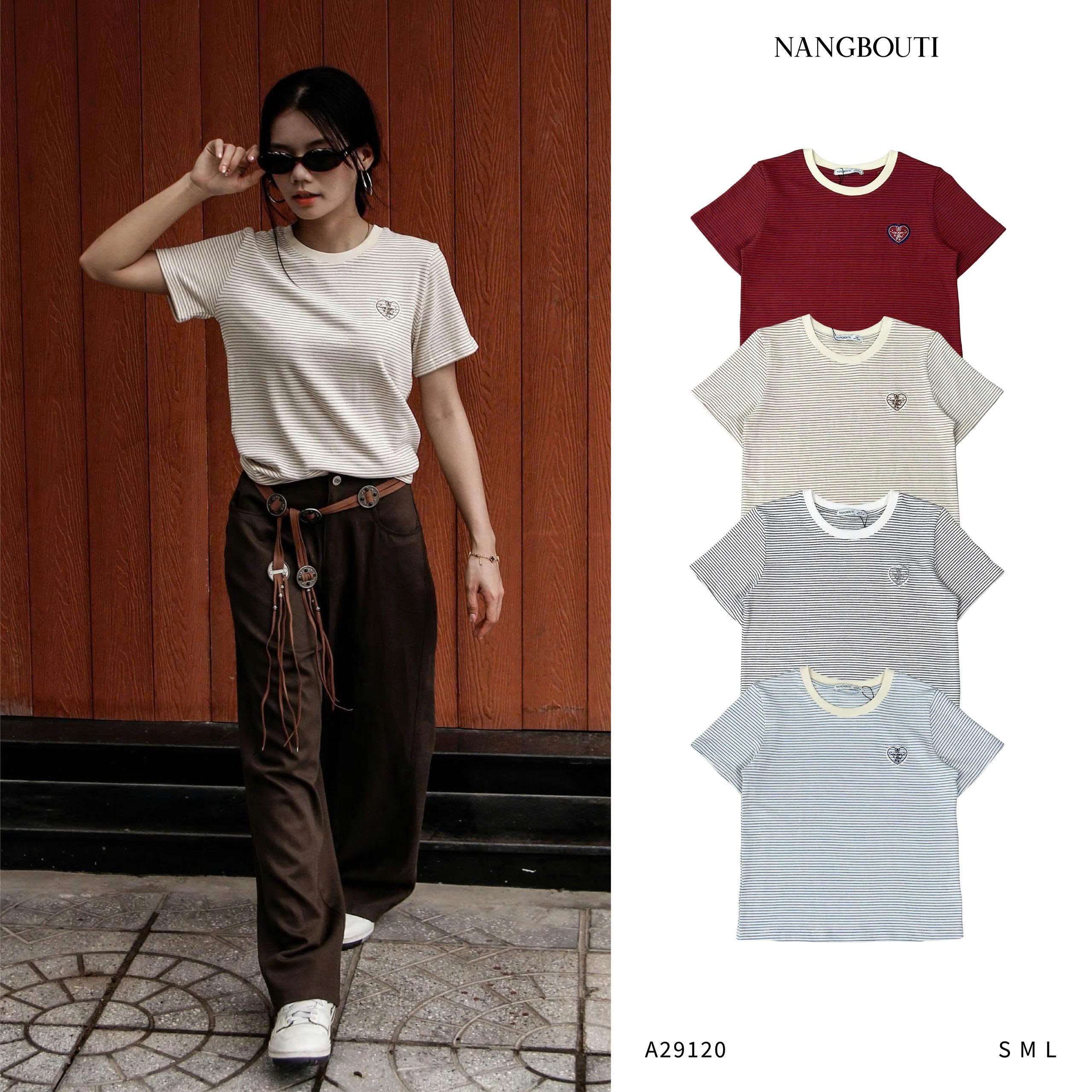 A29120 - A thun sọc thêu trái tim