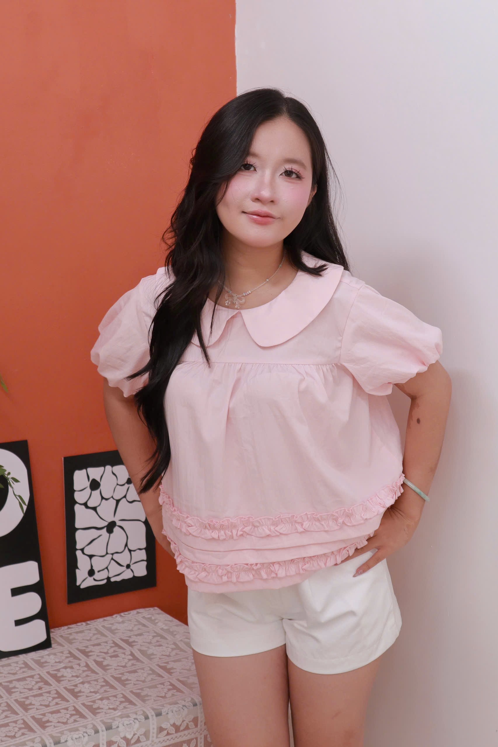 A29921- Áo babydoll cổ sen bèo lai