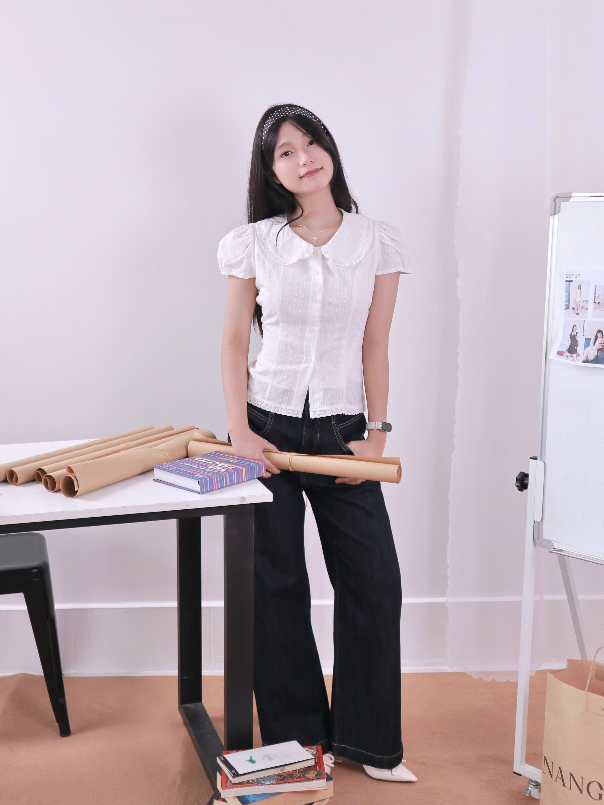 A29868 - Áo cổ sen buộc eo