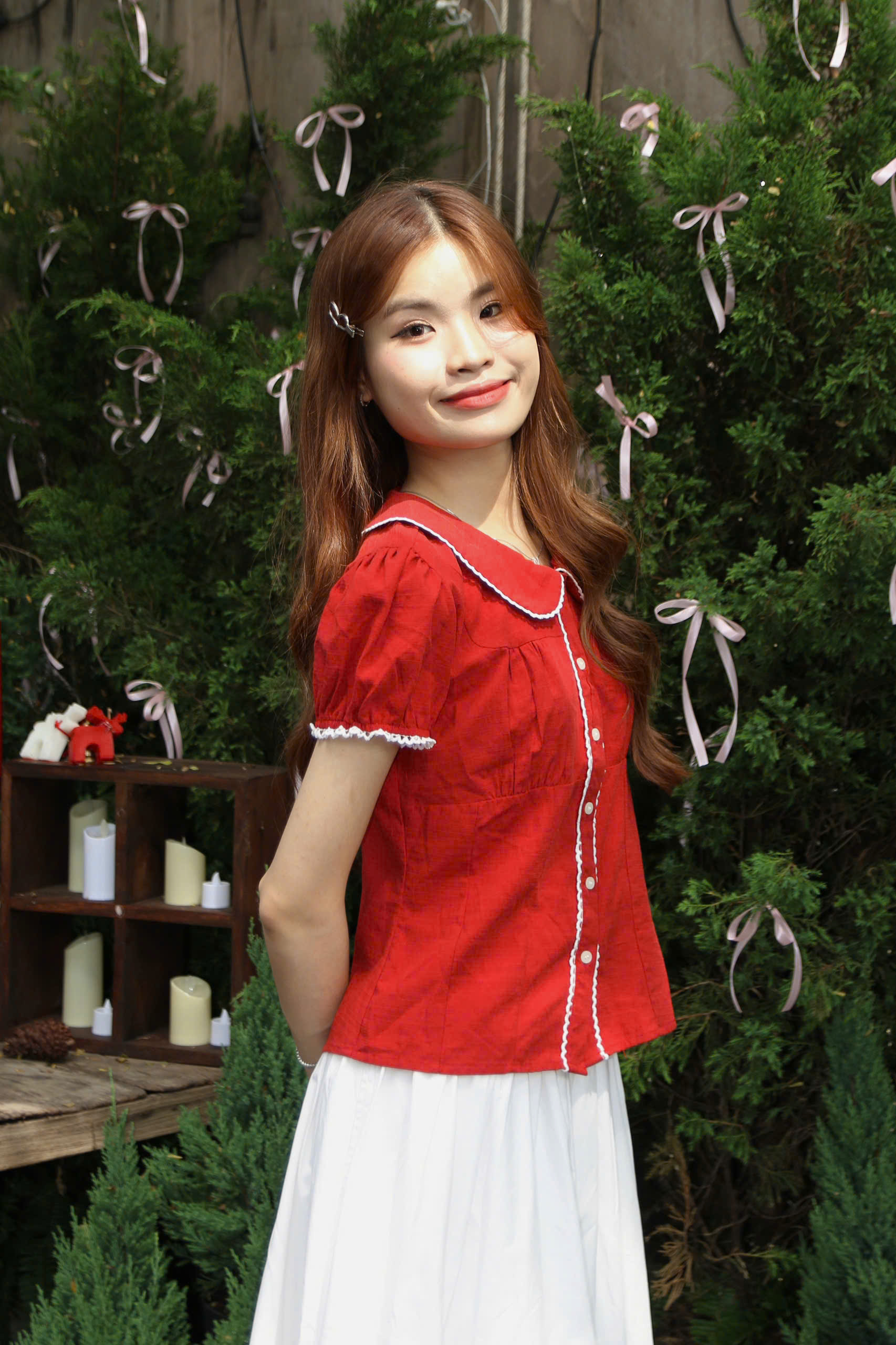 A28836 - A kiểu cổ sen phối ren dún ngực