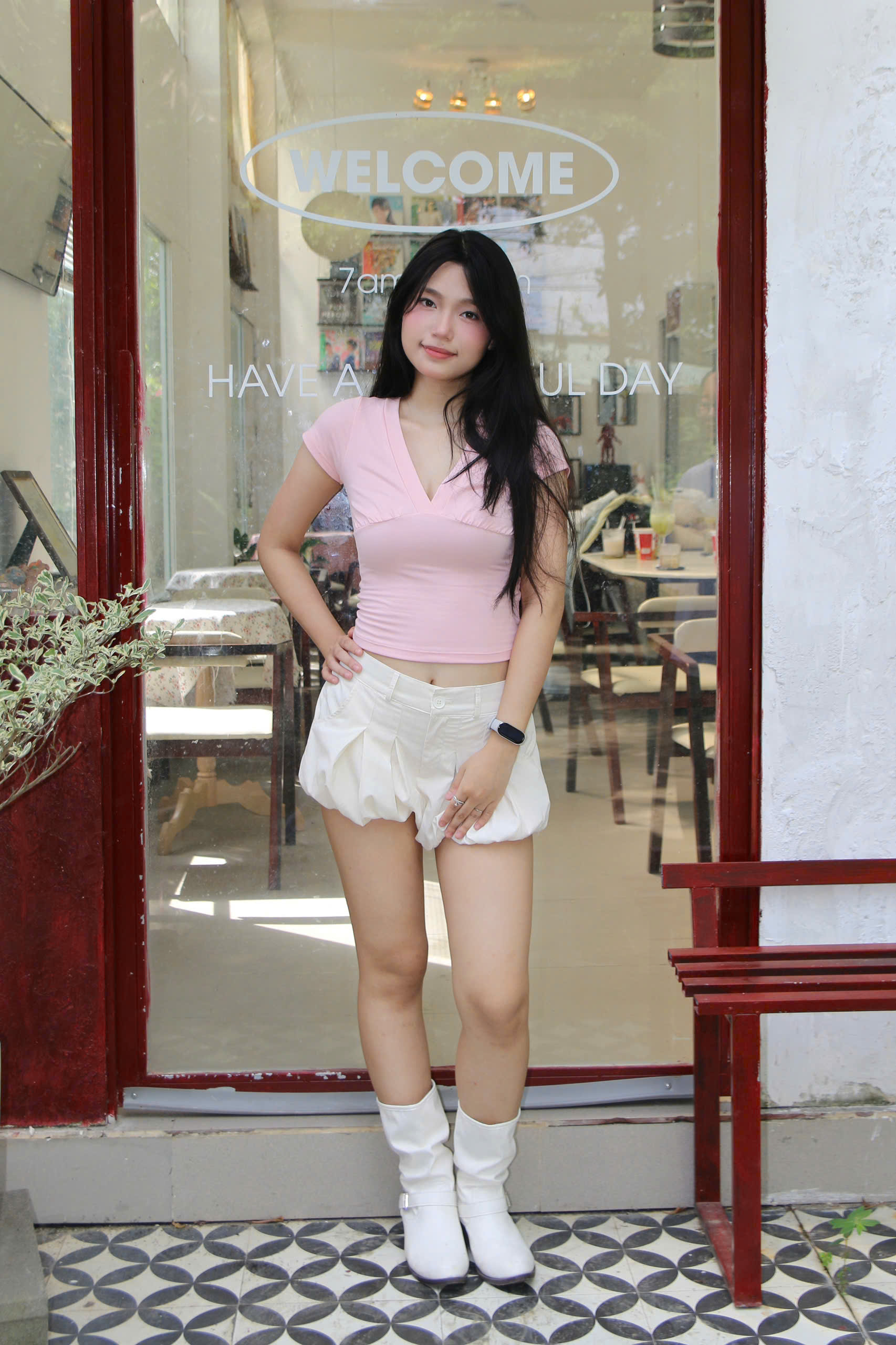 A29894 - Áo thun cổ v xếp ly ngực