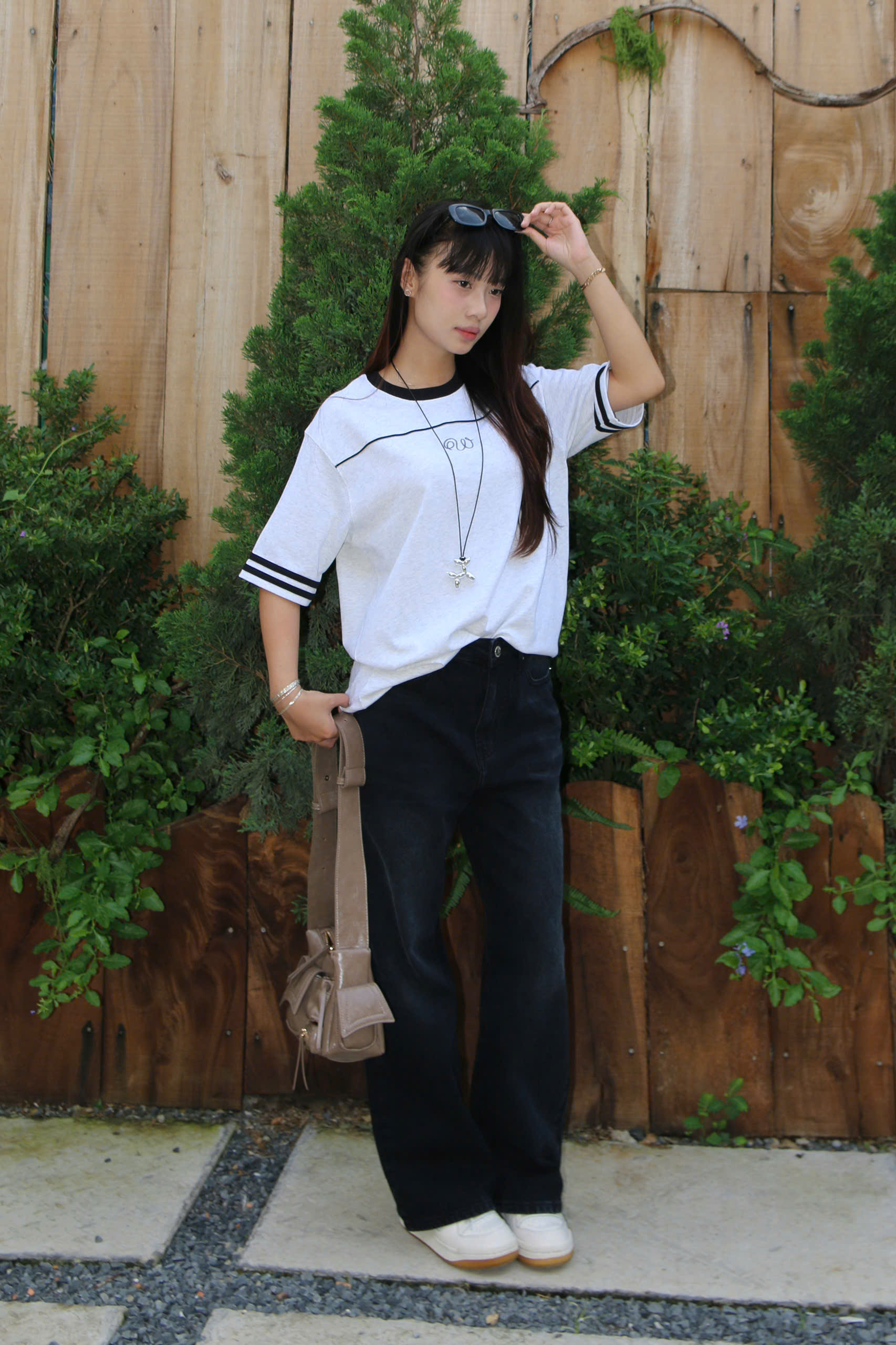 A28415 - A thun rộng tay phối 2 sọc thêu W