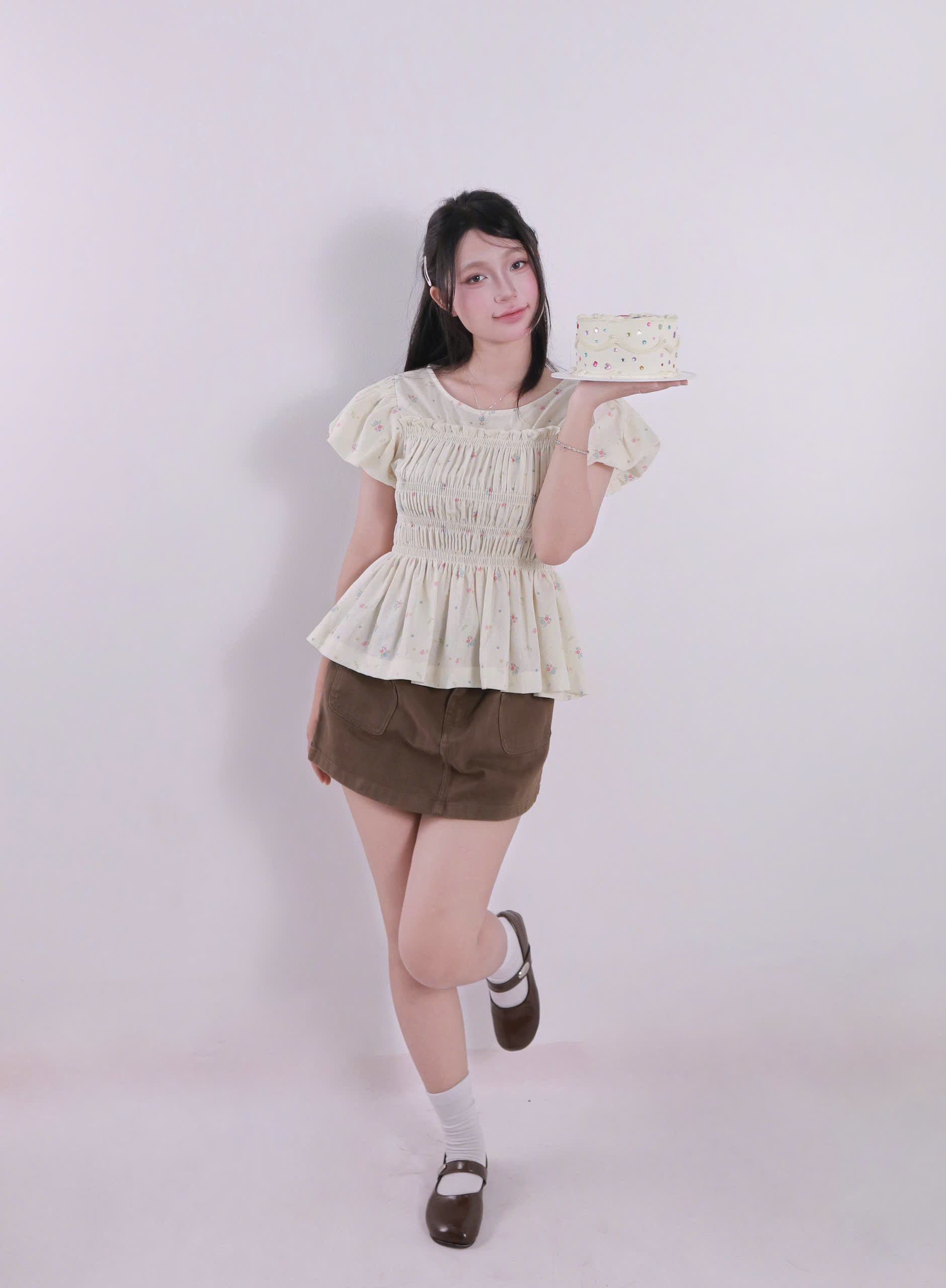 A29996- Áo kiểu cổ tròn dún thun ôm tay bí