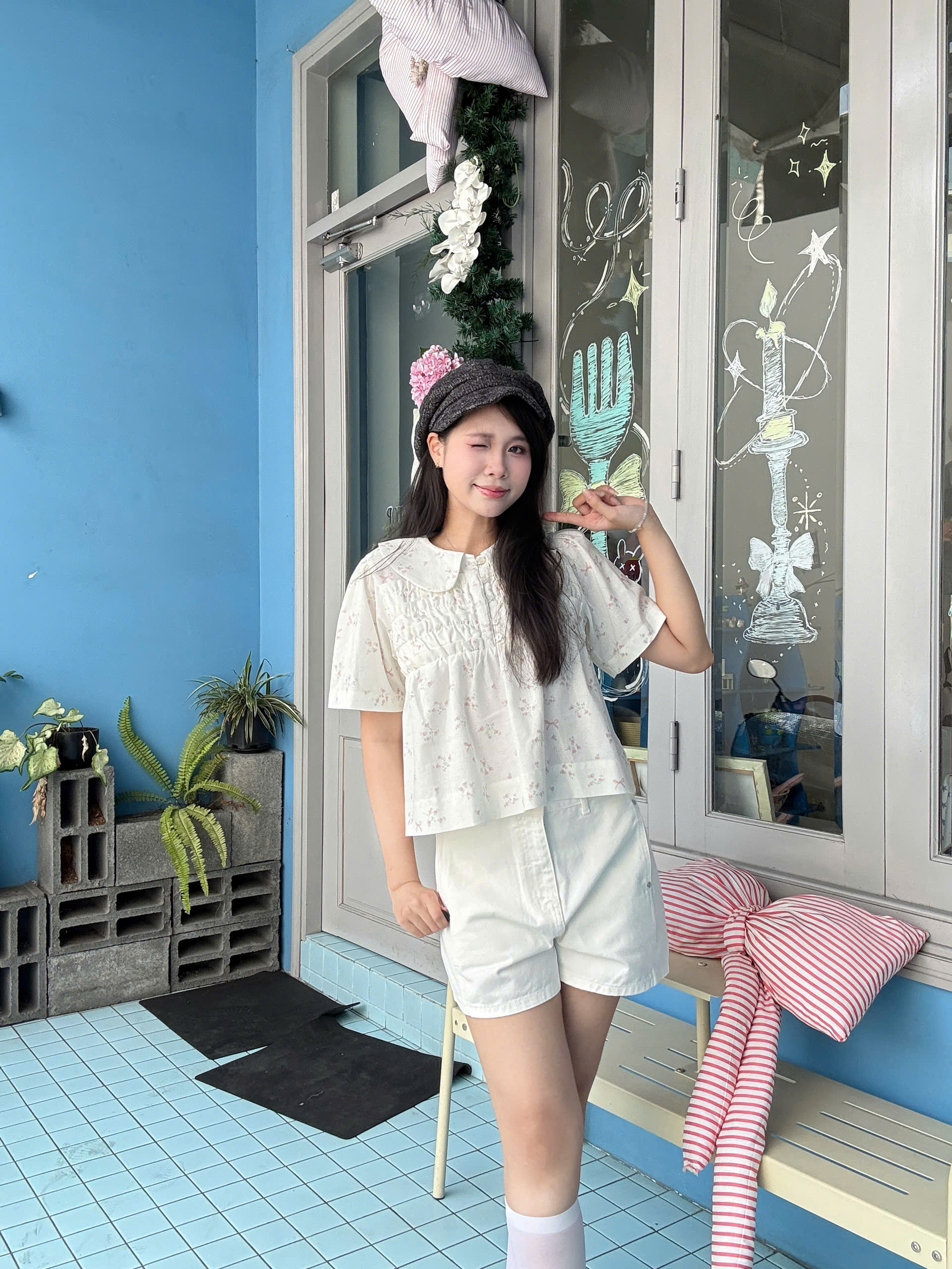 A29650 - A babydoll cổ sen nhún bèo ngực