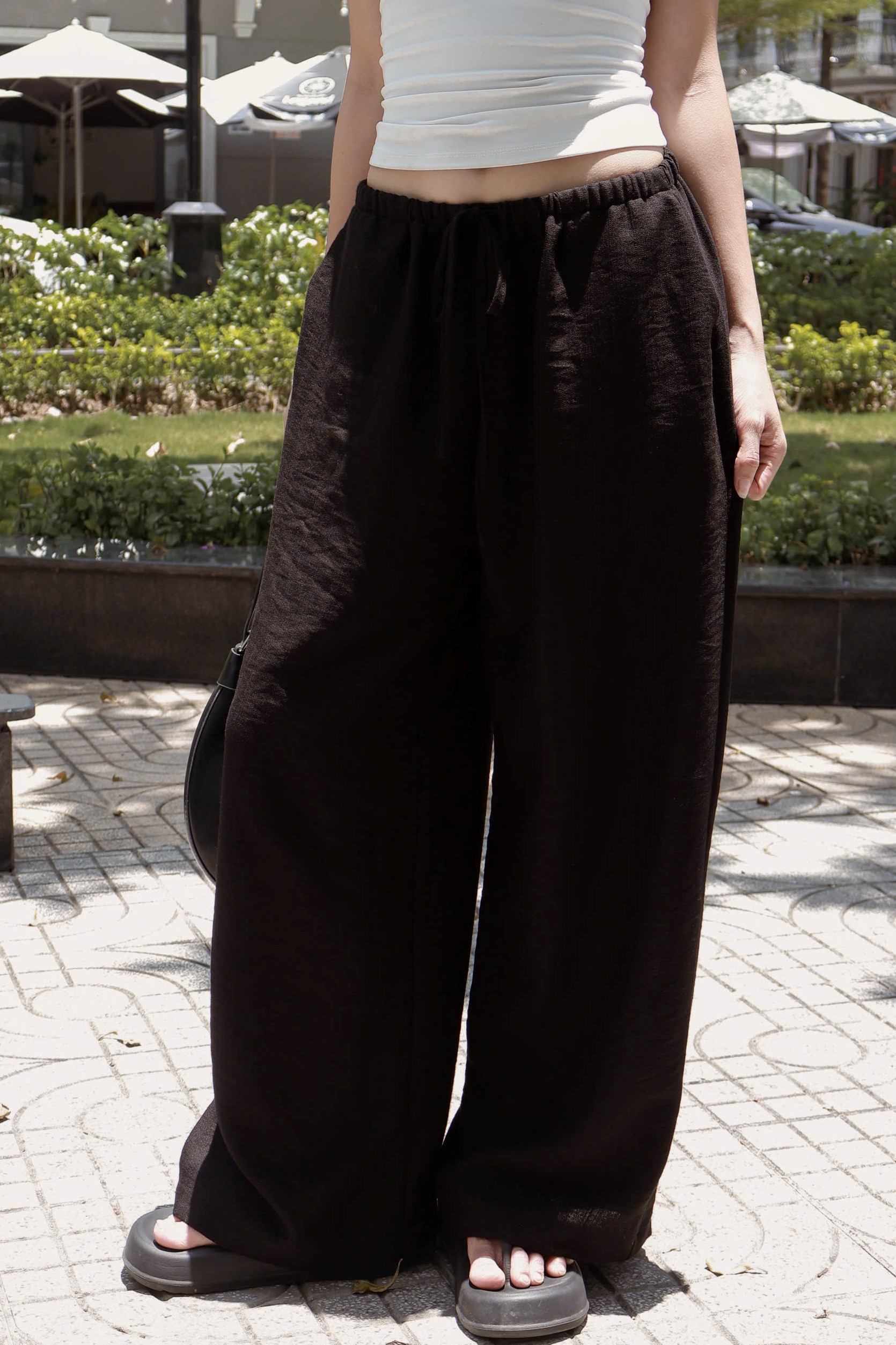 Q9787- 	Q linen nữ ống rộng lưng thun