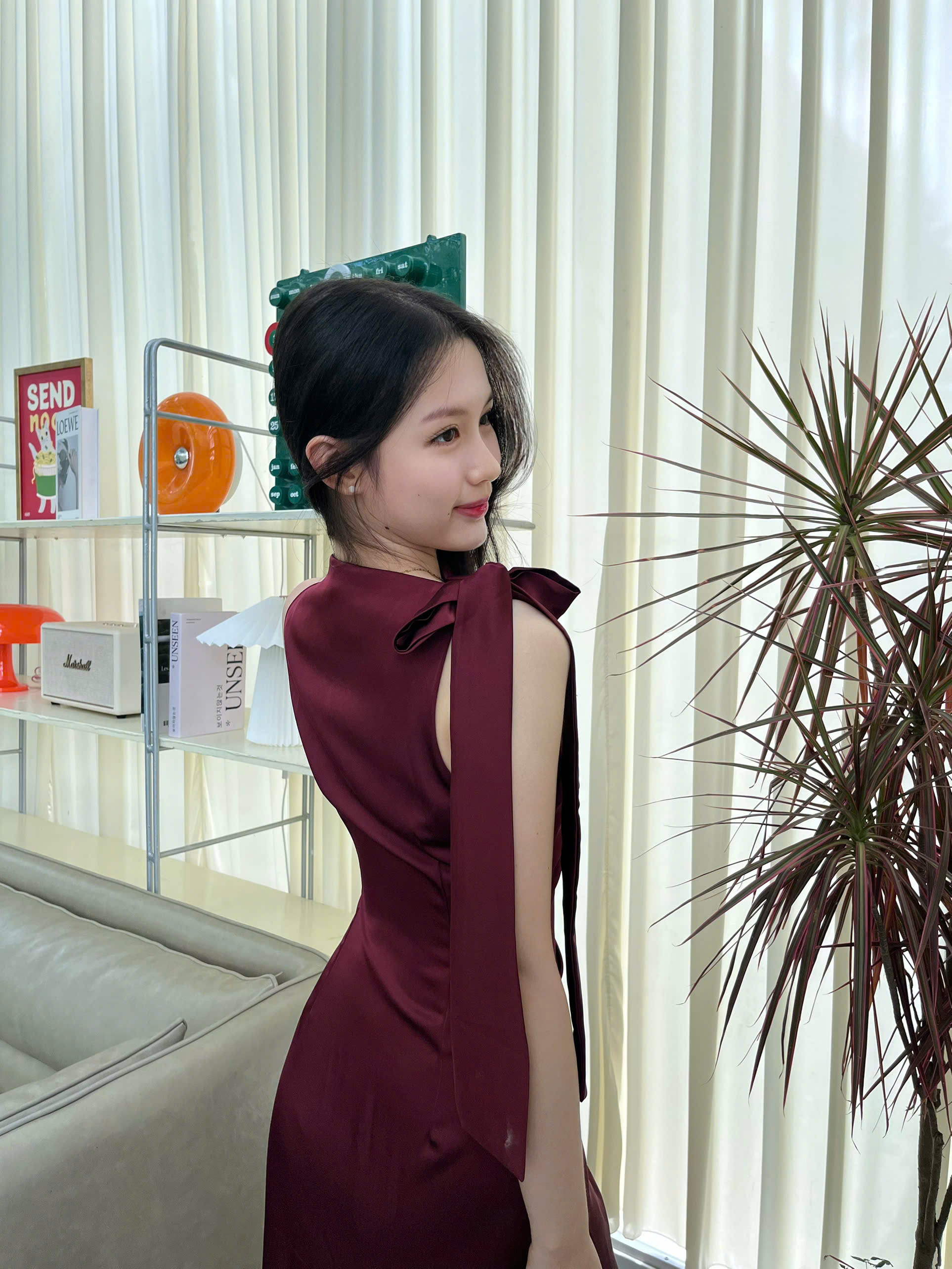 D6256- D lụa nhún eo cột nơ