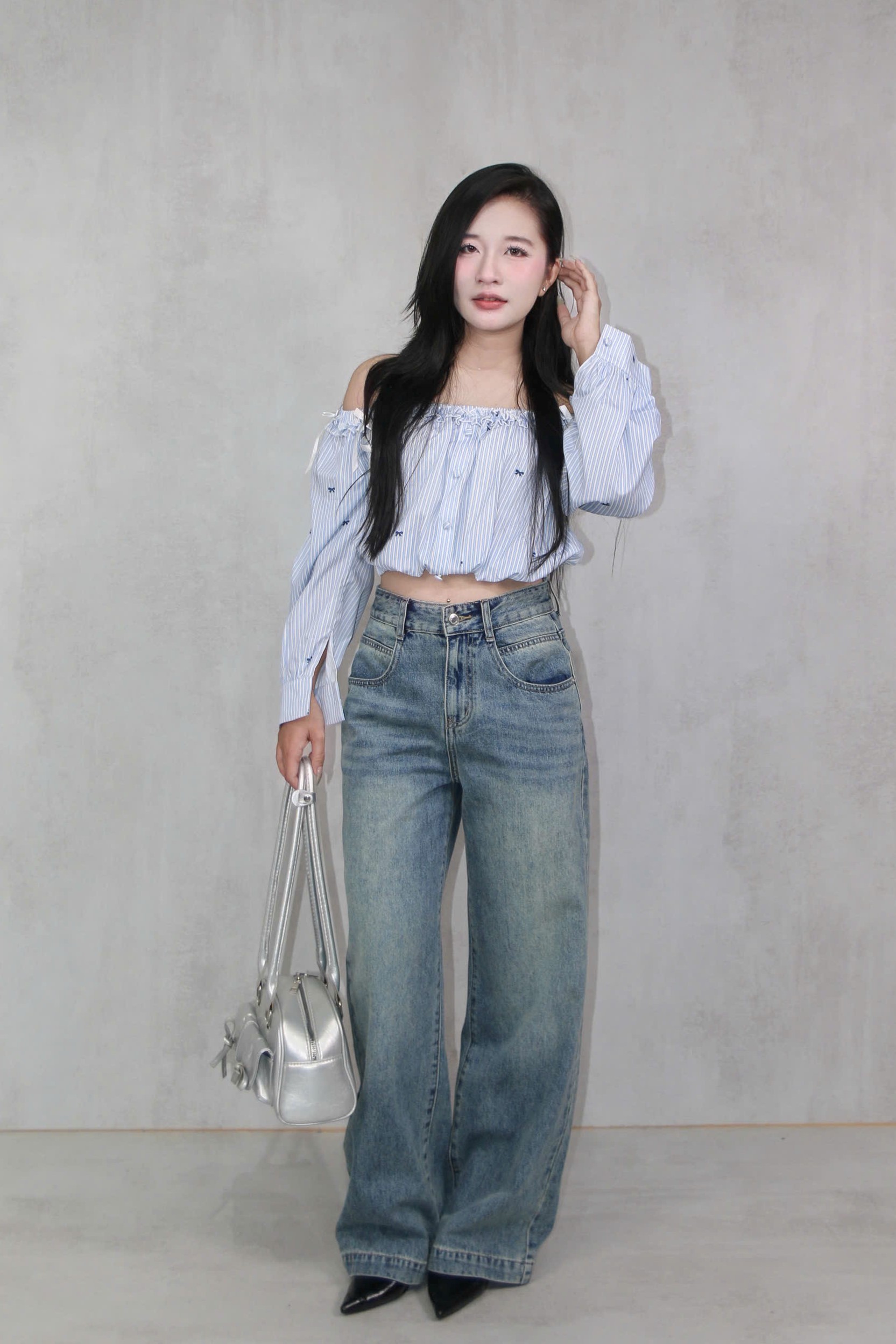 Q9771 - Q Culottes Jeans túi bầu rã túi