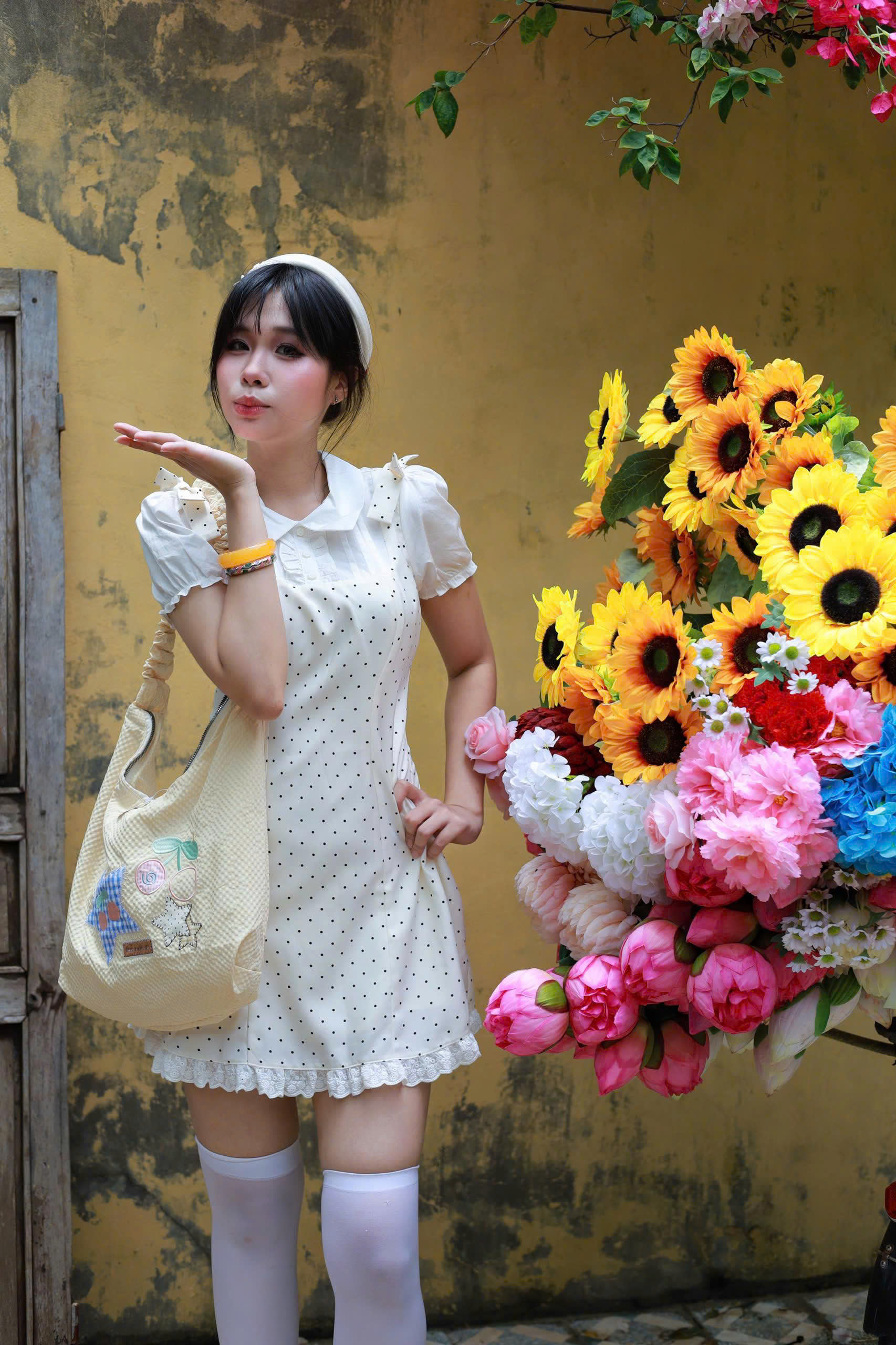 D6297-	Đầm kiểu mix nơ 2 bên vai