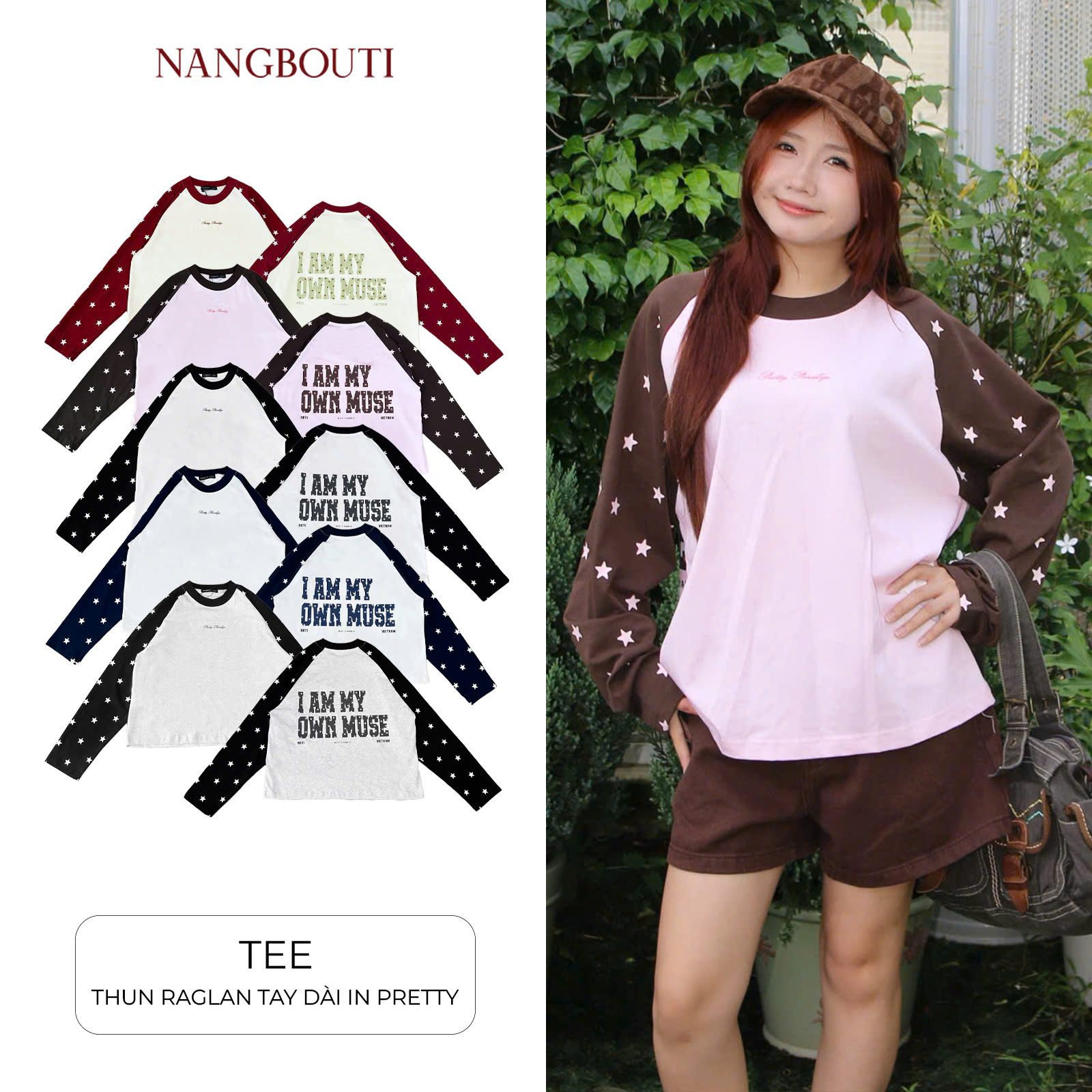 A29901- Áo thun raglan Tay Dài in Pretty