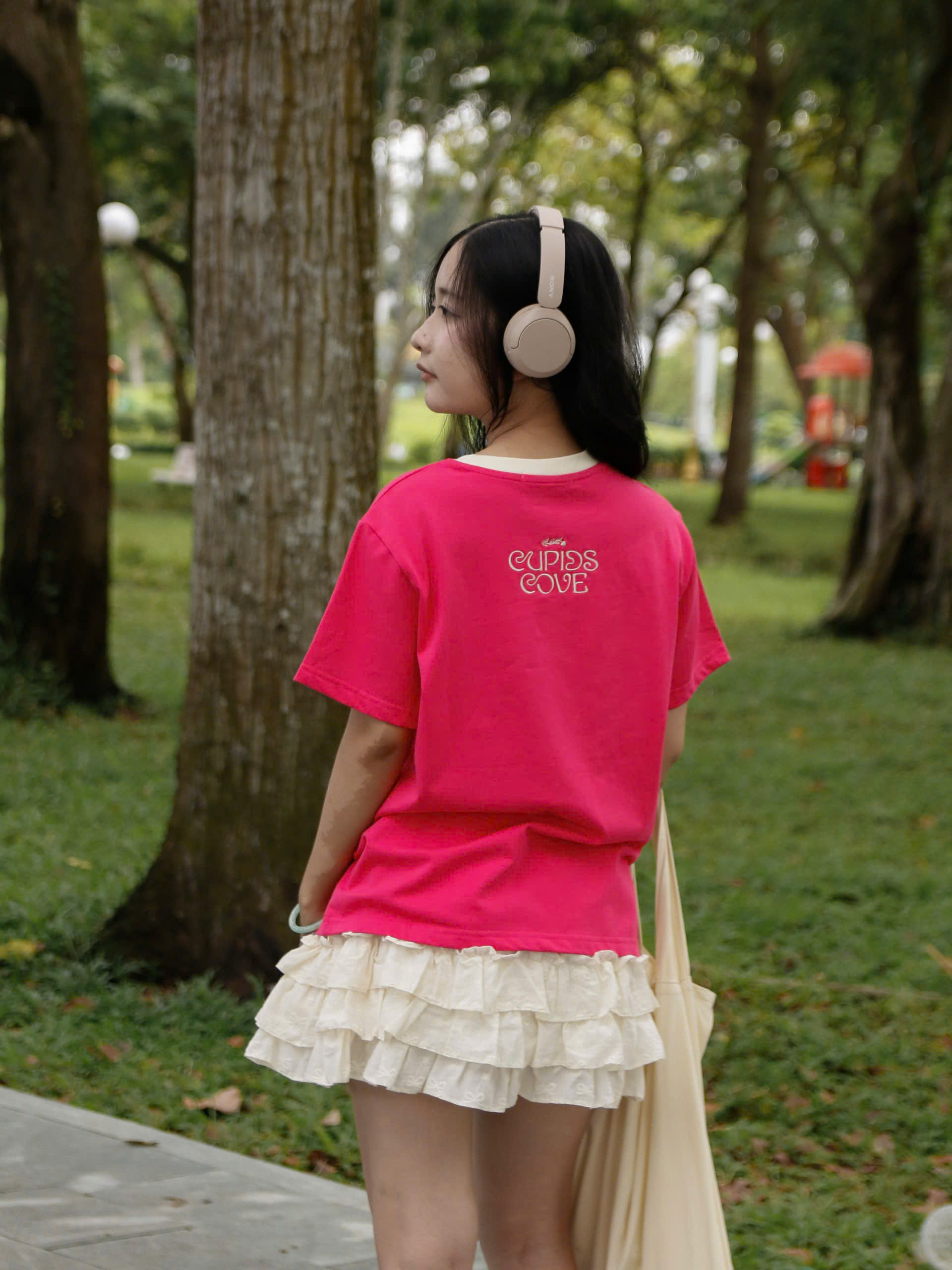 A29056 - A thun TN cổ tròn phối cổ thêu cún Cupids