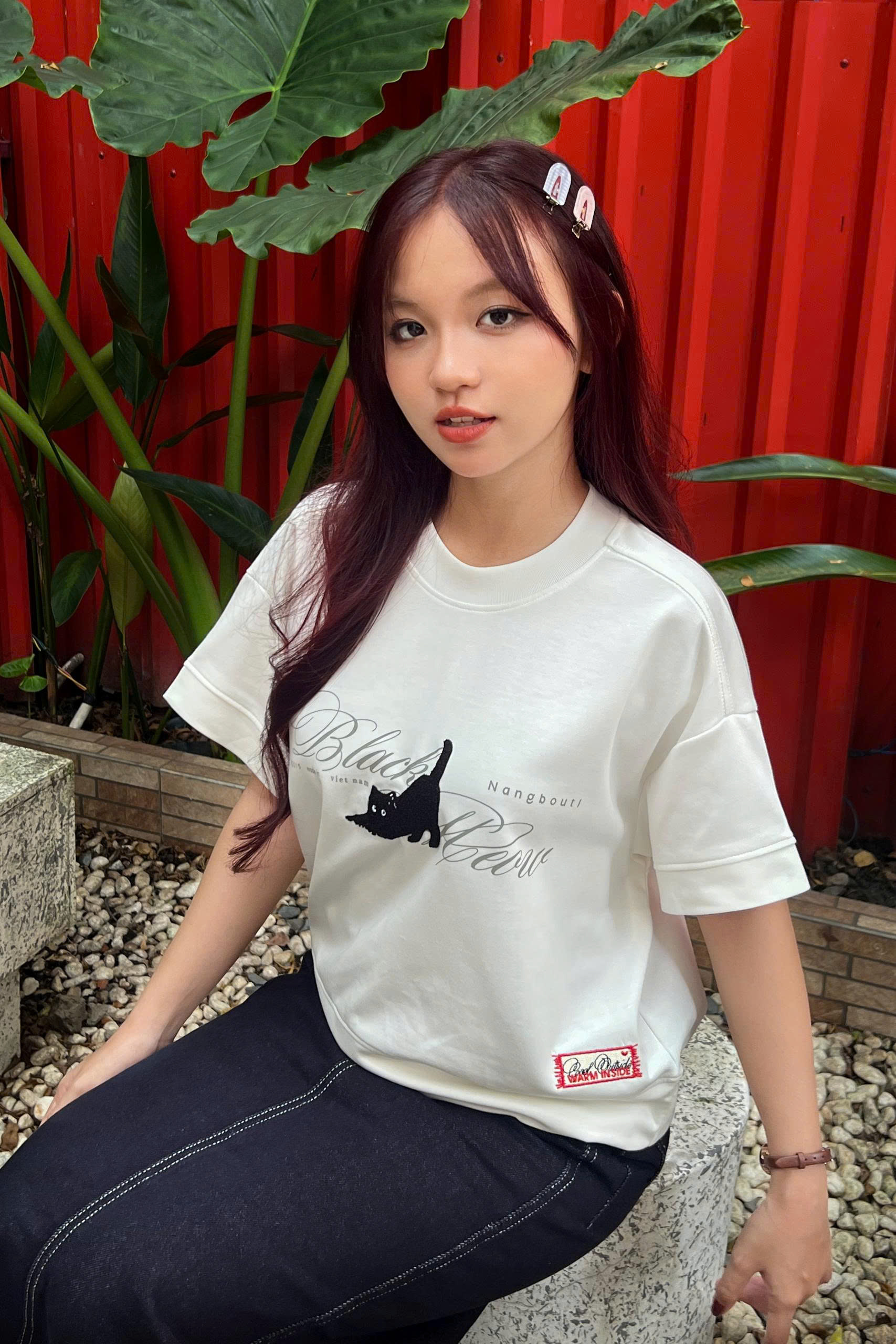 A29842- Áo thun crop in thêu Meow