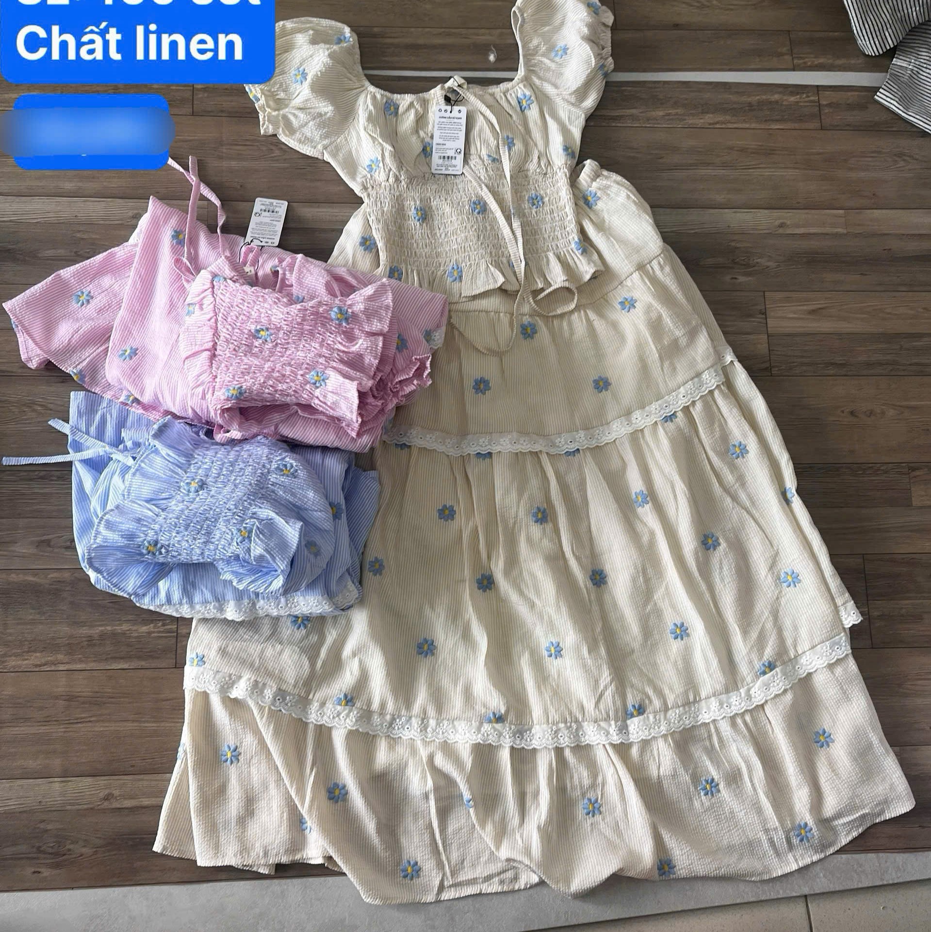 SE2133- SE 2 món Áo kiểu smocking eo kèm chân váy dài tầng